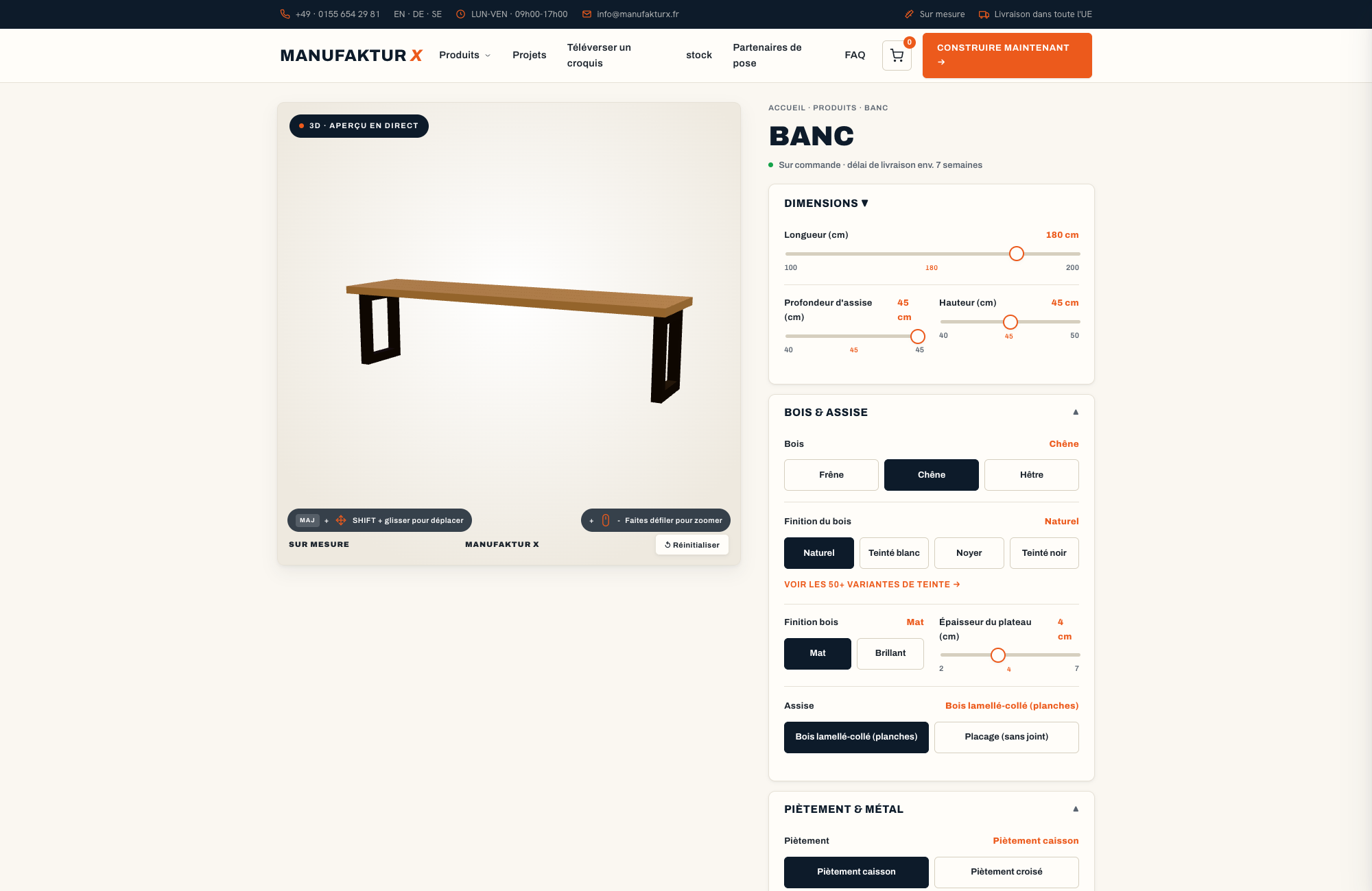 Banc - 3D-configurateur, Manufaktur X