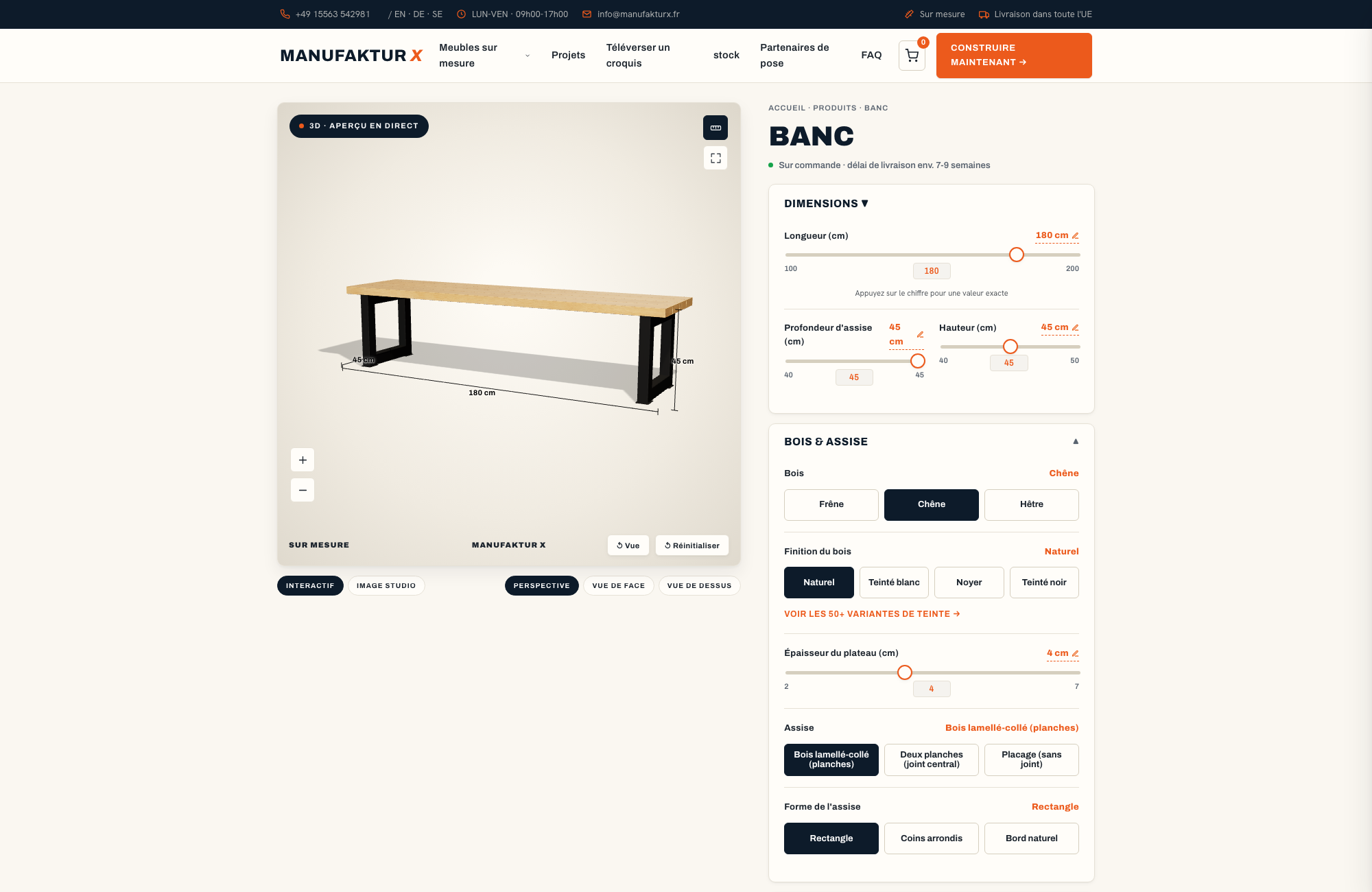 Banc - 3D-configurateur, Manufaktur X
