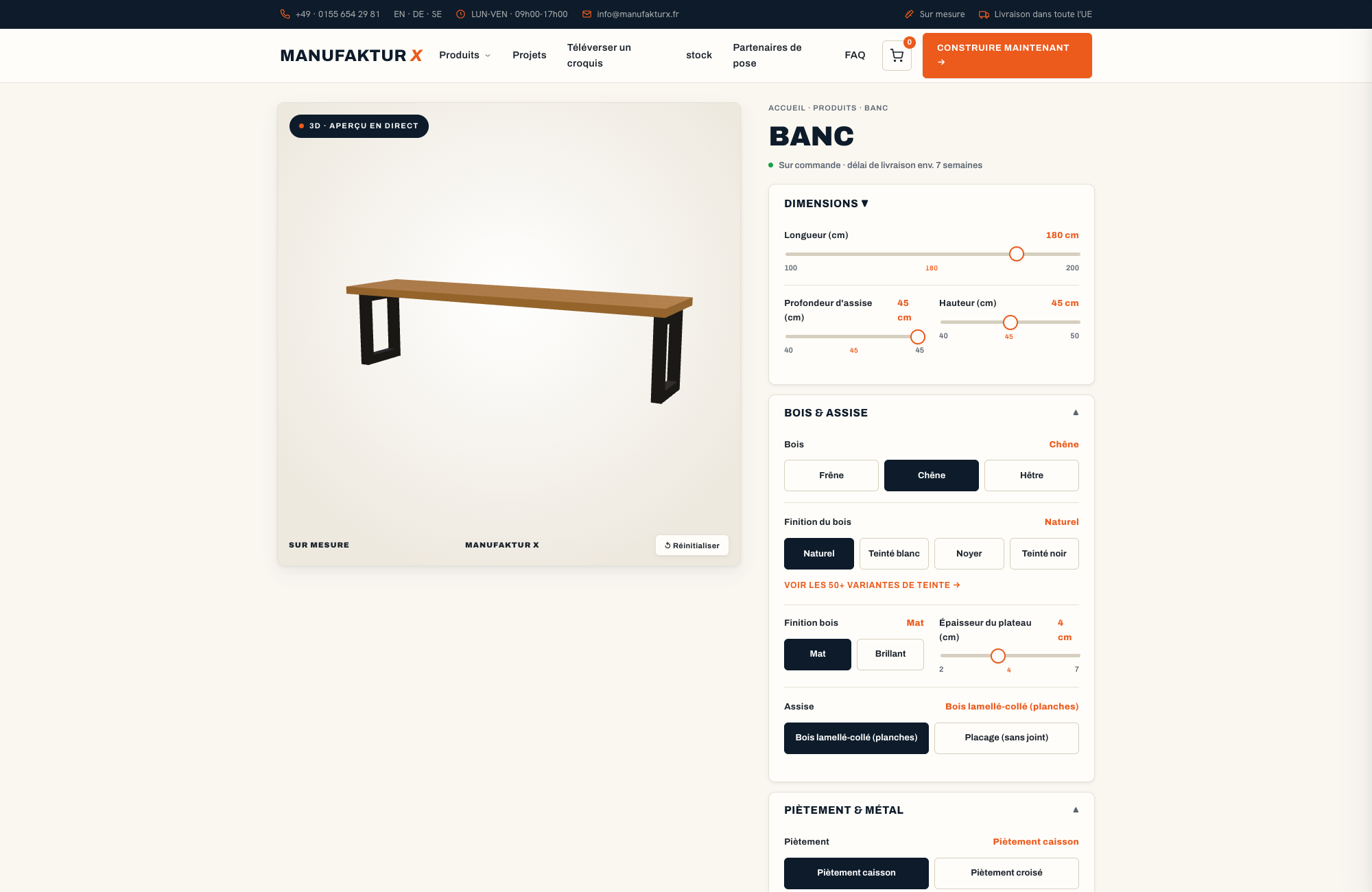 Banc - 3D-configurateur, Manufaktur X