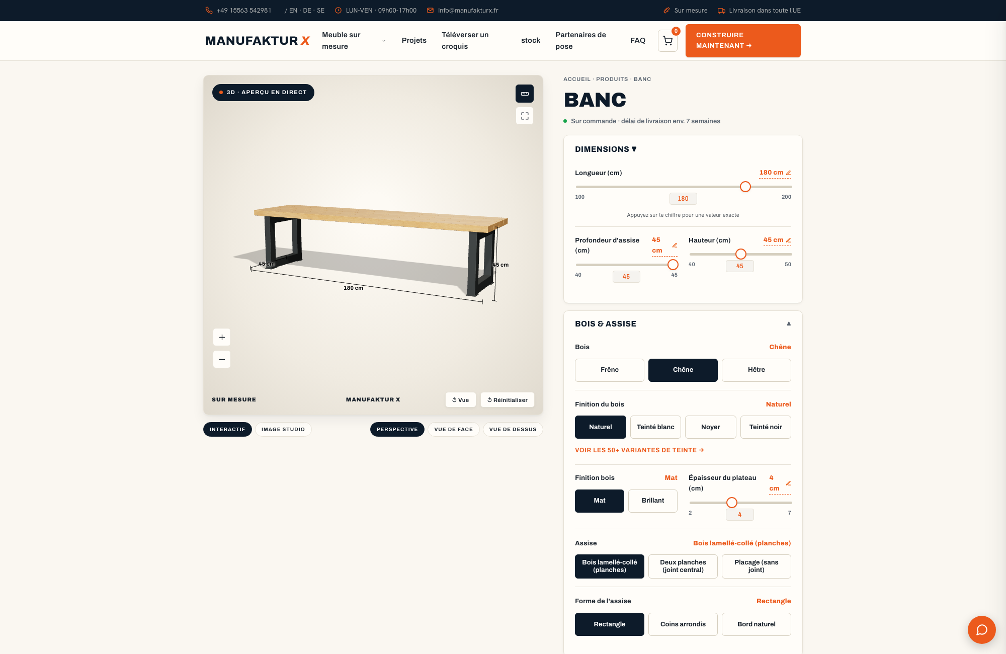 Banc - 3D-configurateur, Manufaktur X
