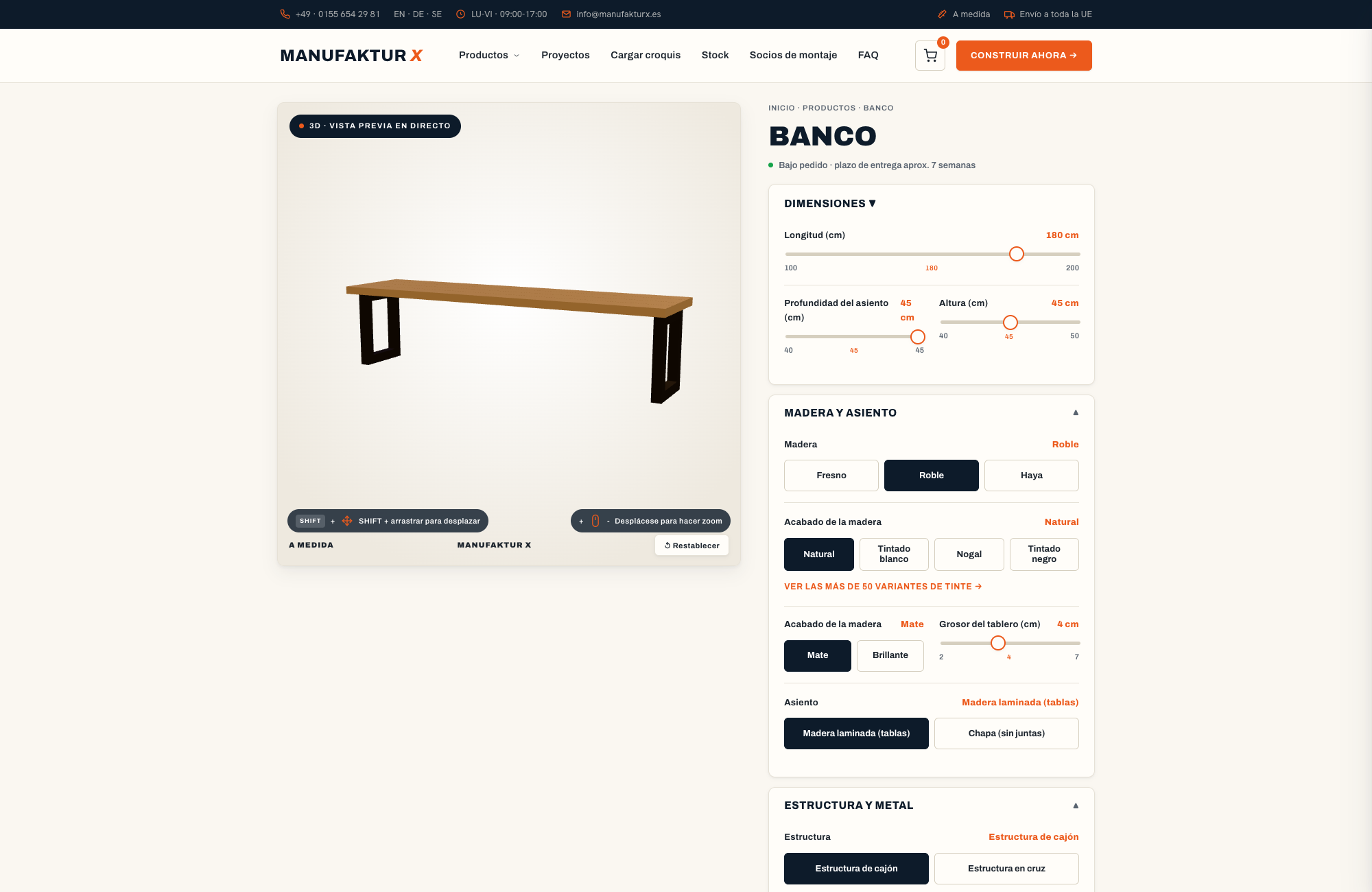 Banco - 3D-configurador, Manufaktur X