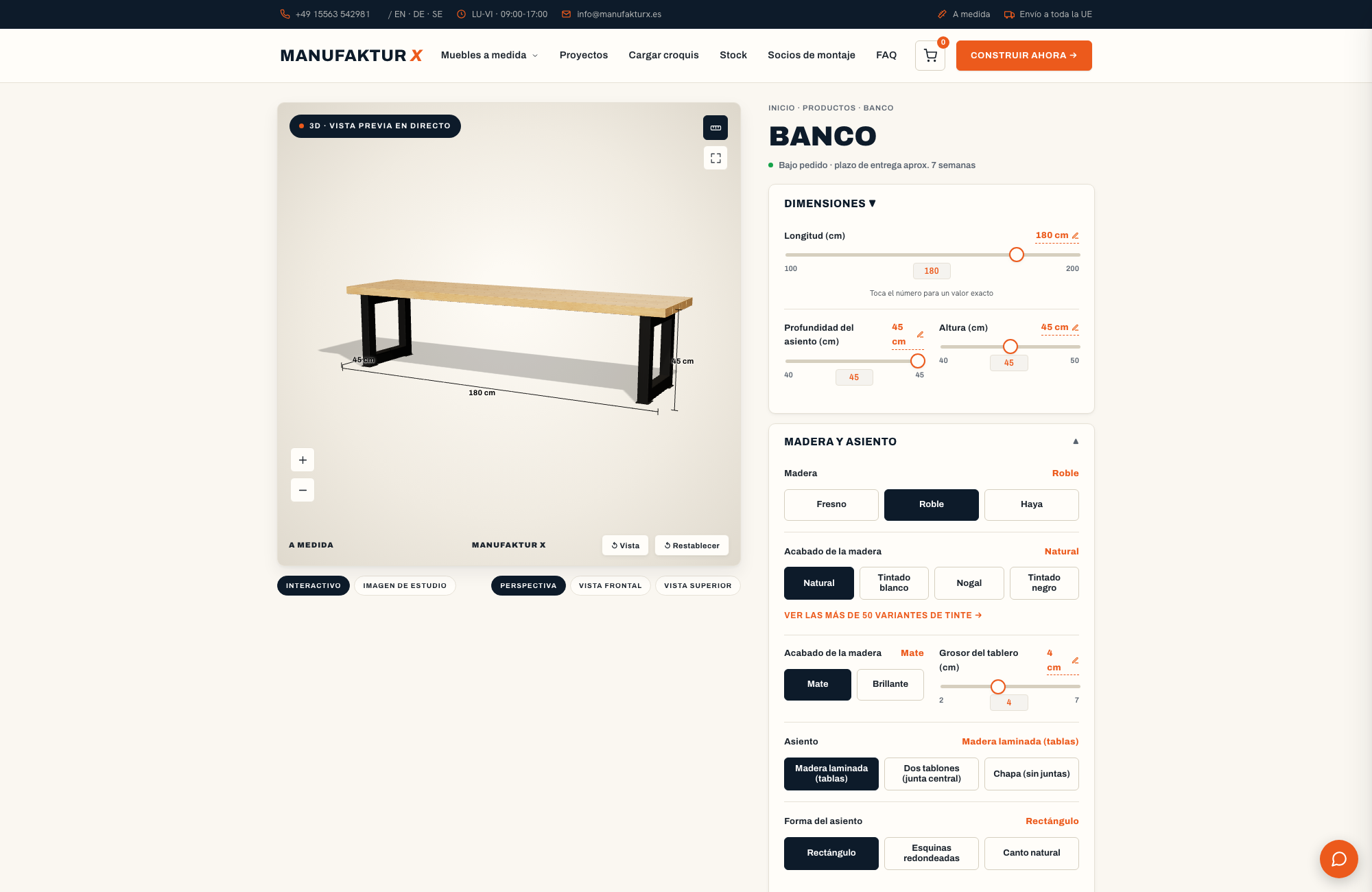 Banco - 3D-configurador, Manufaktur X