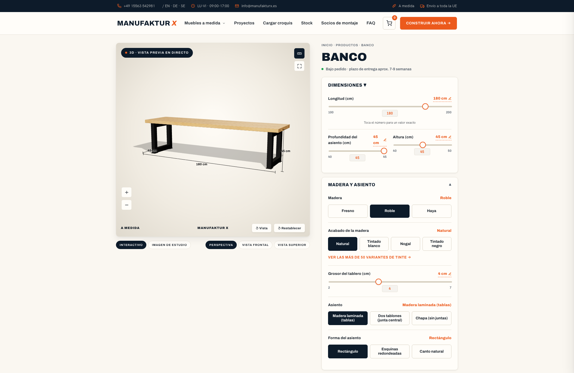 Banco - 3D-configurador, Manufaktur X