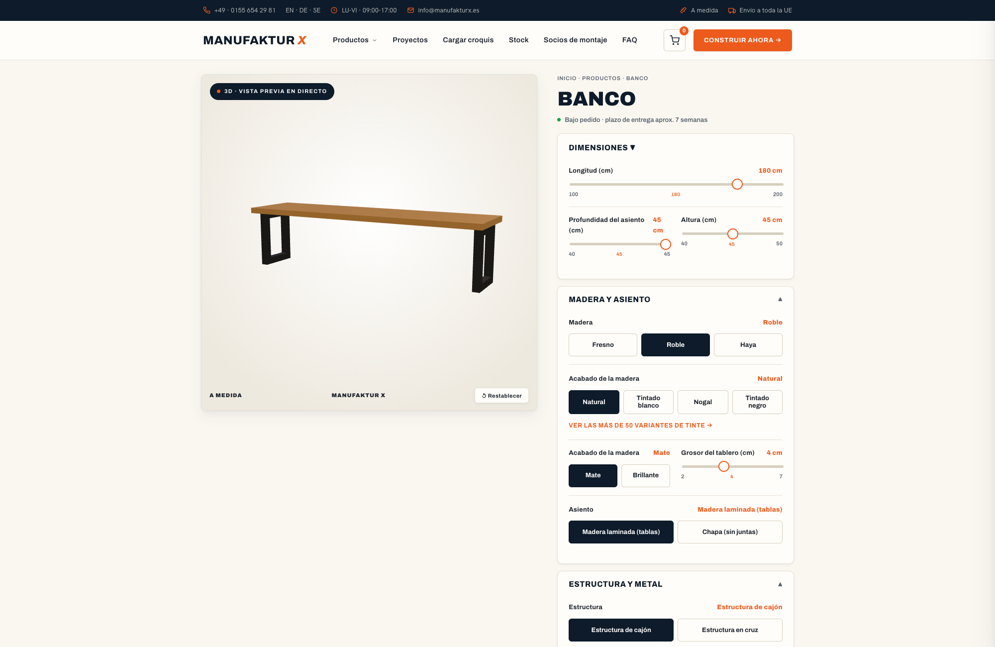 Banco - 3D-configurador, Manufaktur X