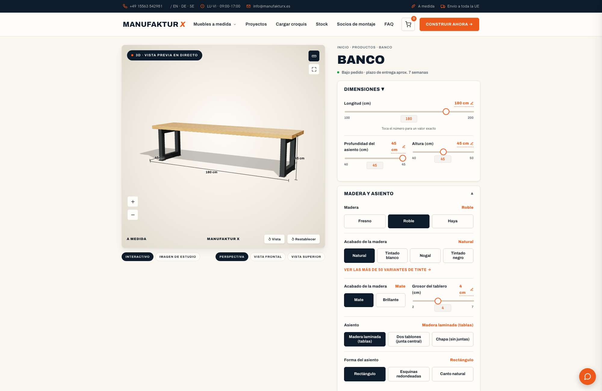 Banco - 3D-configurador, Manufaktur X