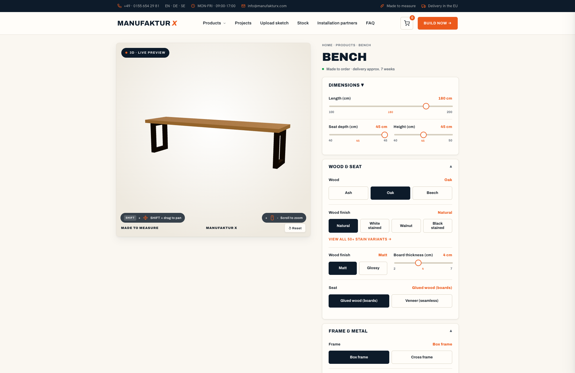Bench - 3D-configurator, Manufaktur X