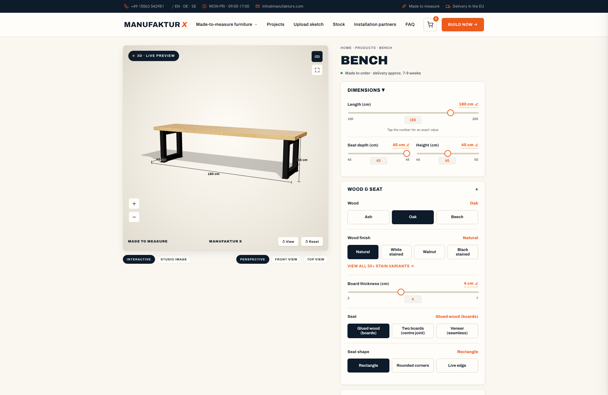 Bench - 3D-configurator, Manufaktur X