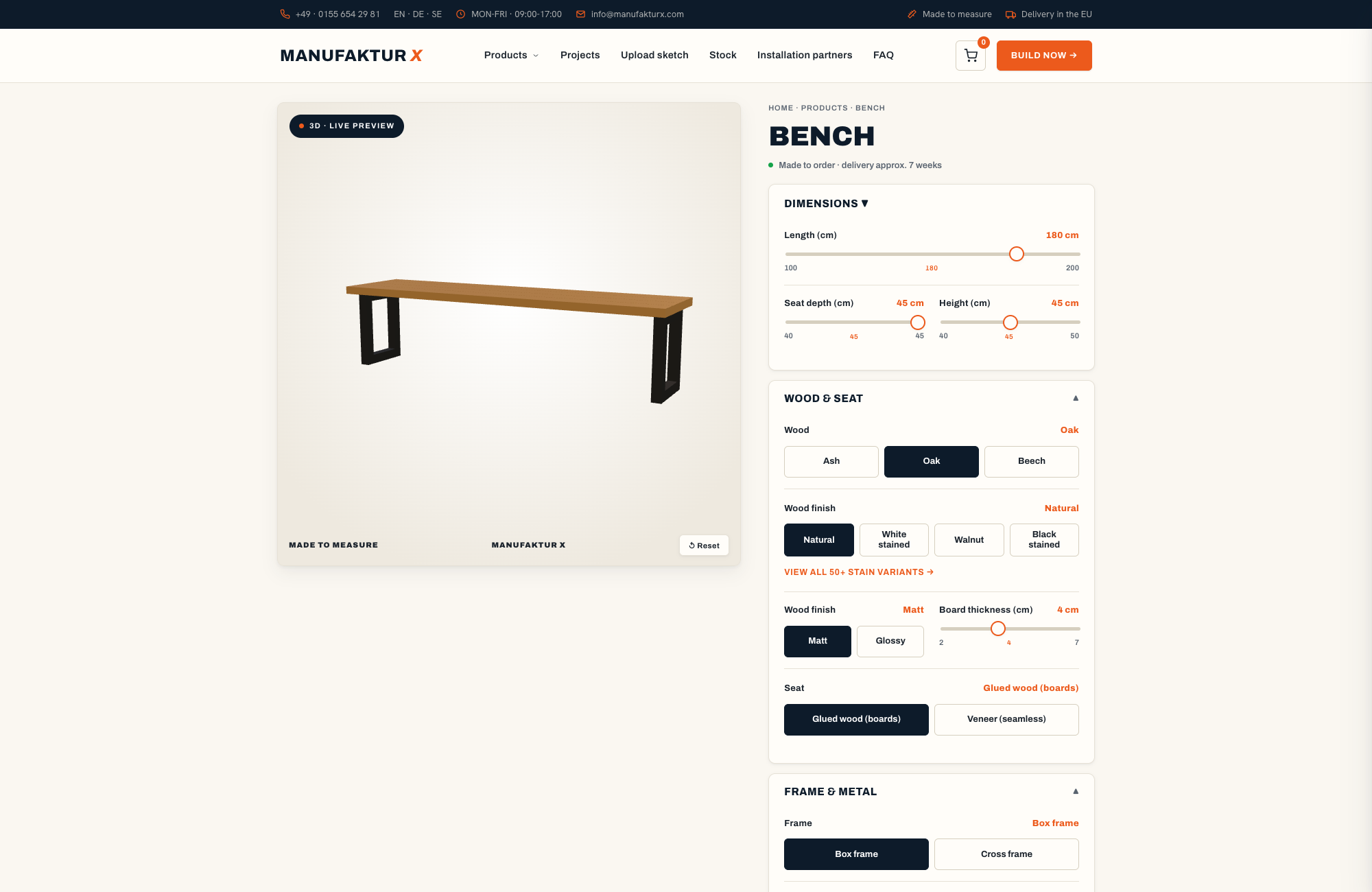 Bench - 3D-configurator, Manufaktur X