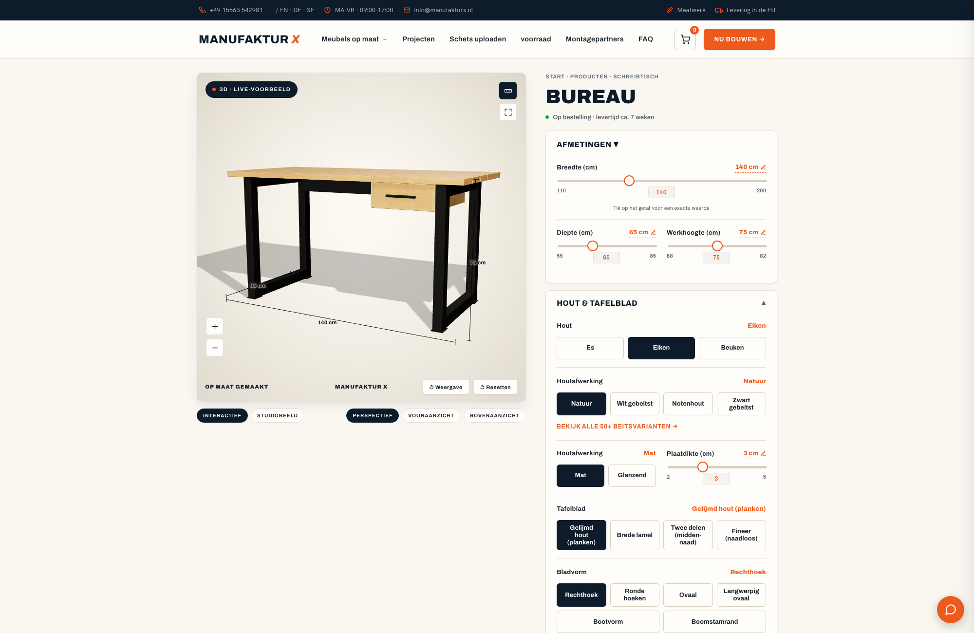 Bureau - 3D-configurator, Manufaktur X