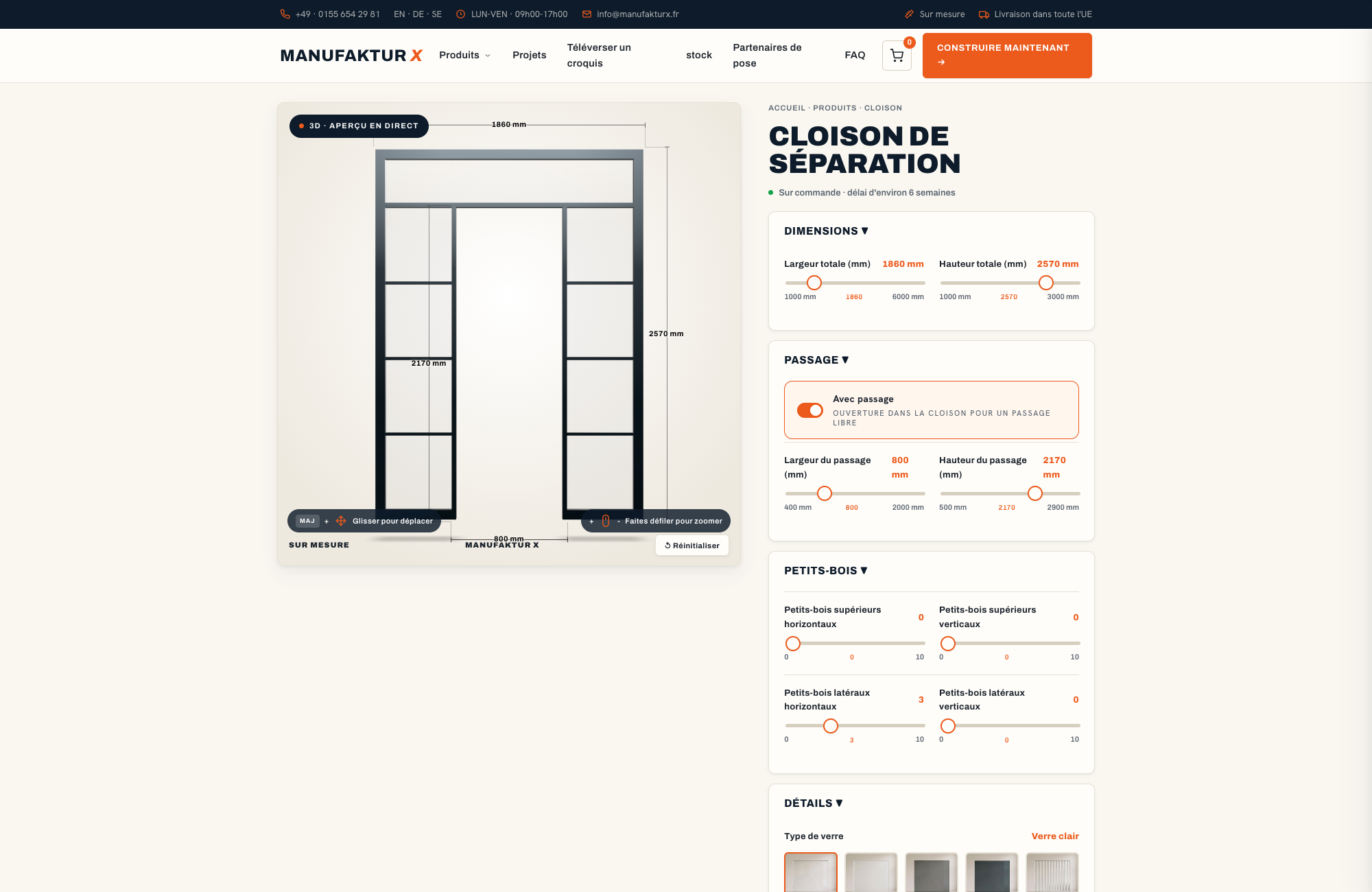 Cloison de séparation - 3D-configurateur, Manufaktur X