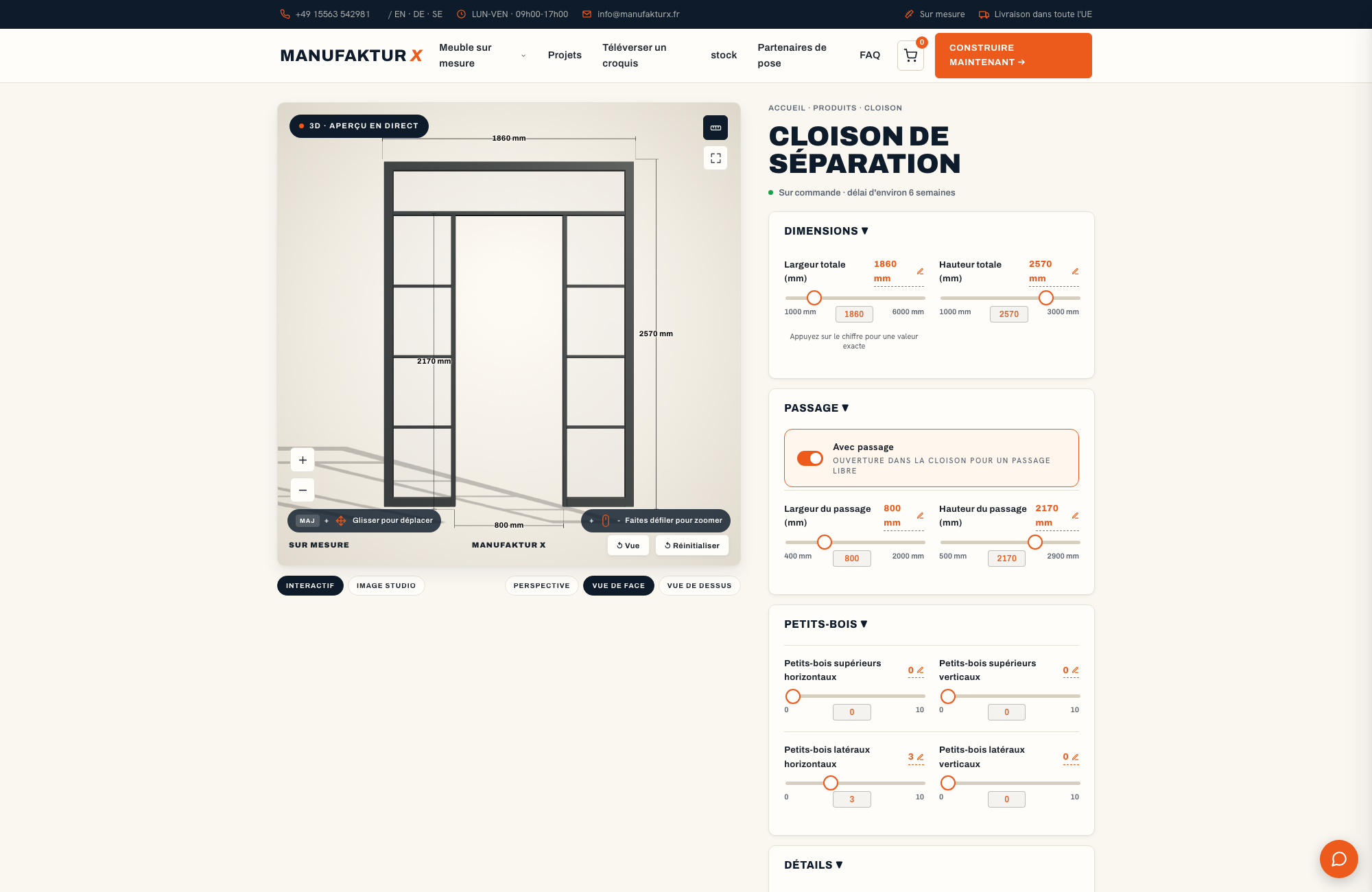 Cloison de séparation - 3D-configurateur, Manufaktur X