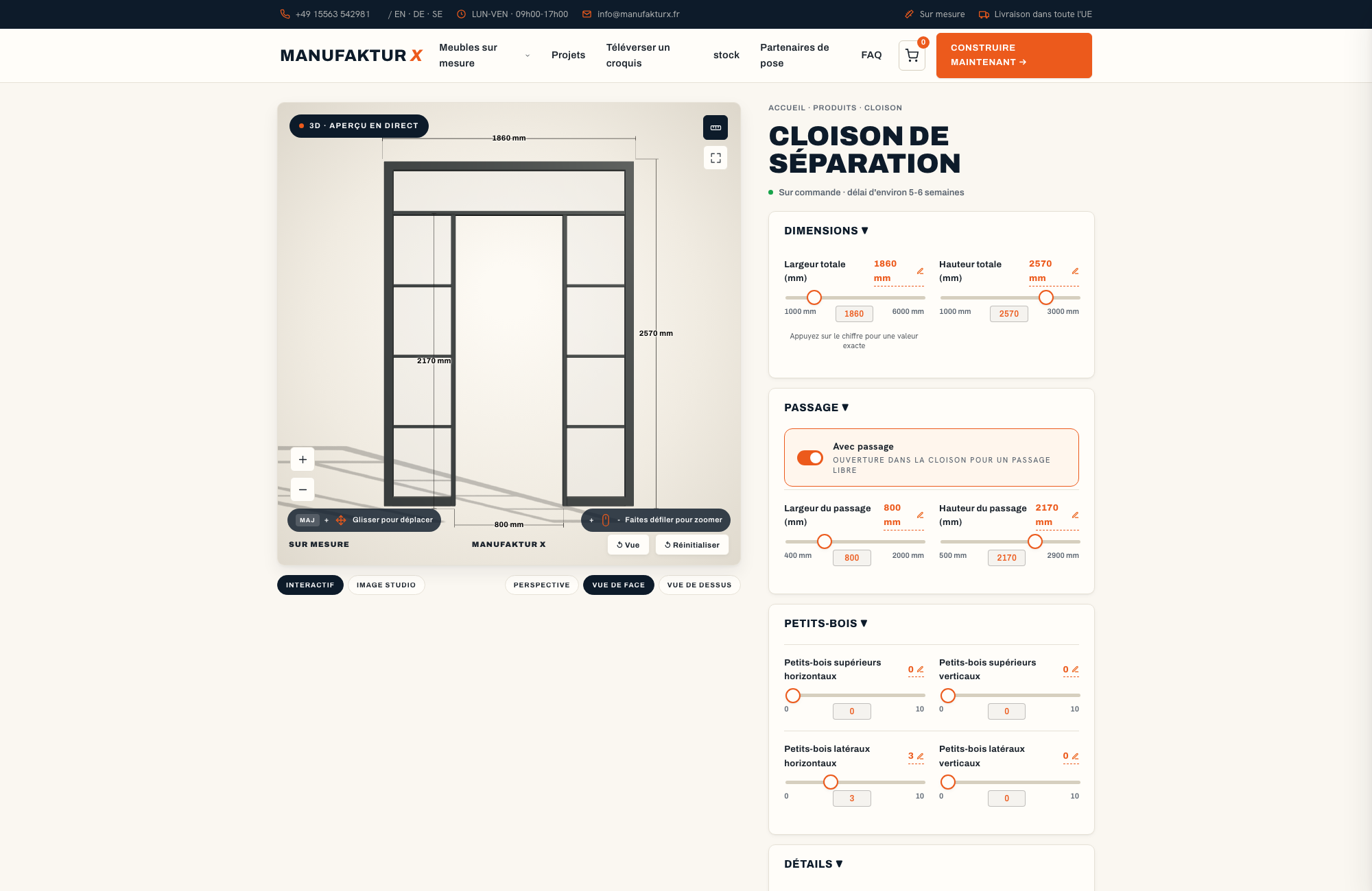 Cloison de séparation - 3D-configurateur, Manufaktur X
