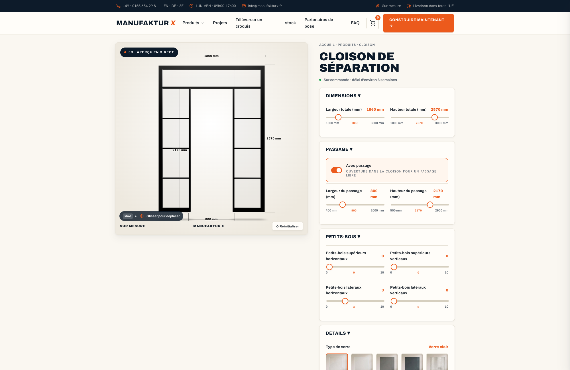 Cloison de séparation - 3D-configurateur, Manufaktur X