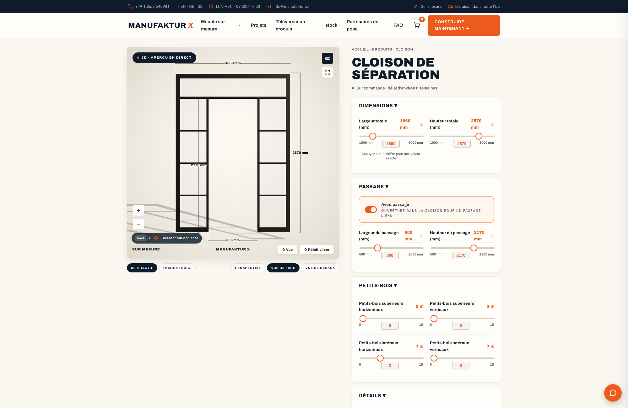 Cloison de séparation - 3D-configurateur, Manufaktur X