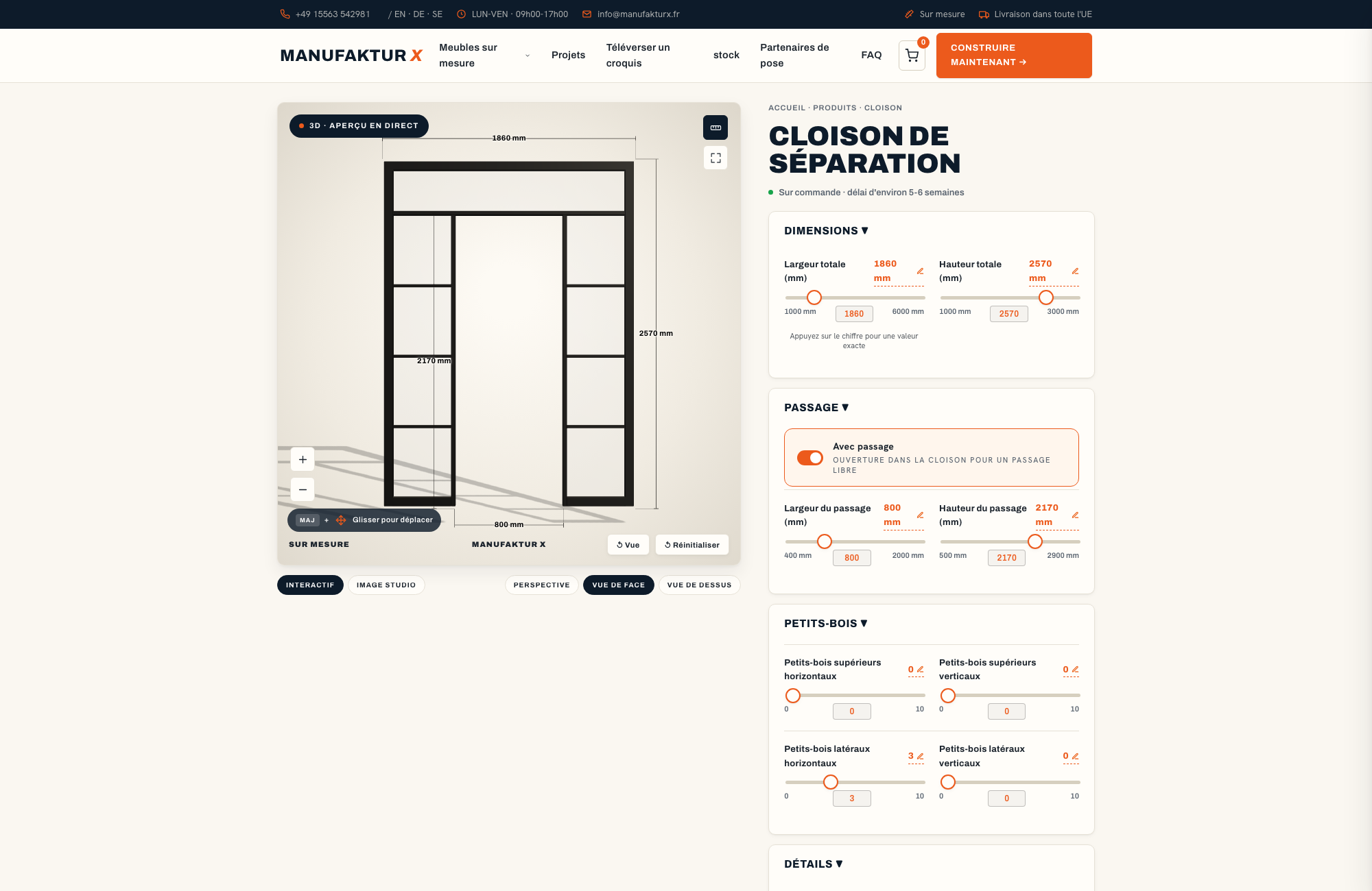 Cloison de séparation - 3D-configurateur, Manufaktur X
