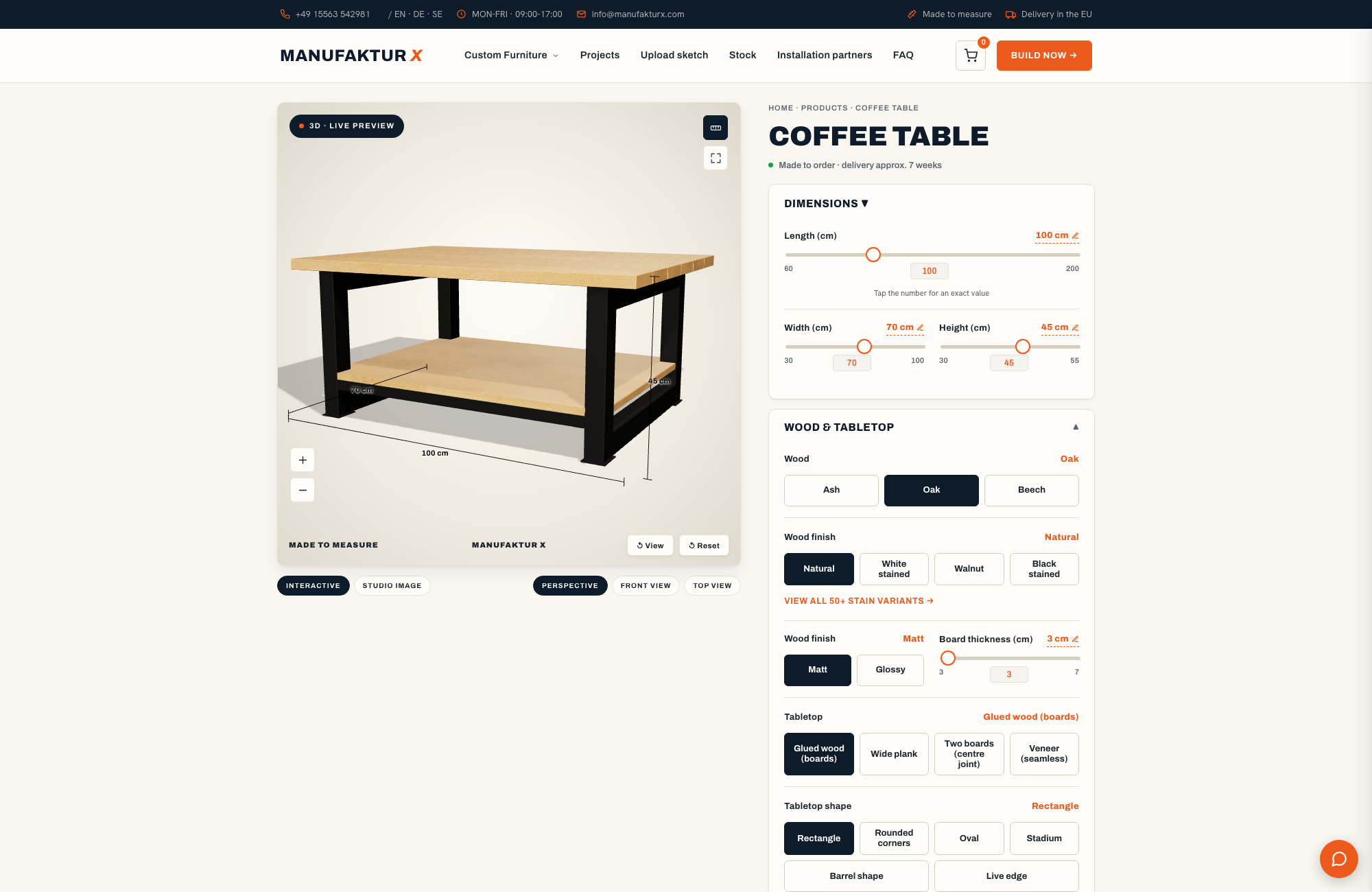 Coffee table - 3D-configurator, Manufaktur X