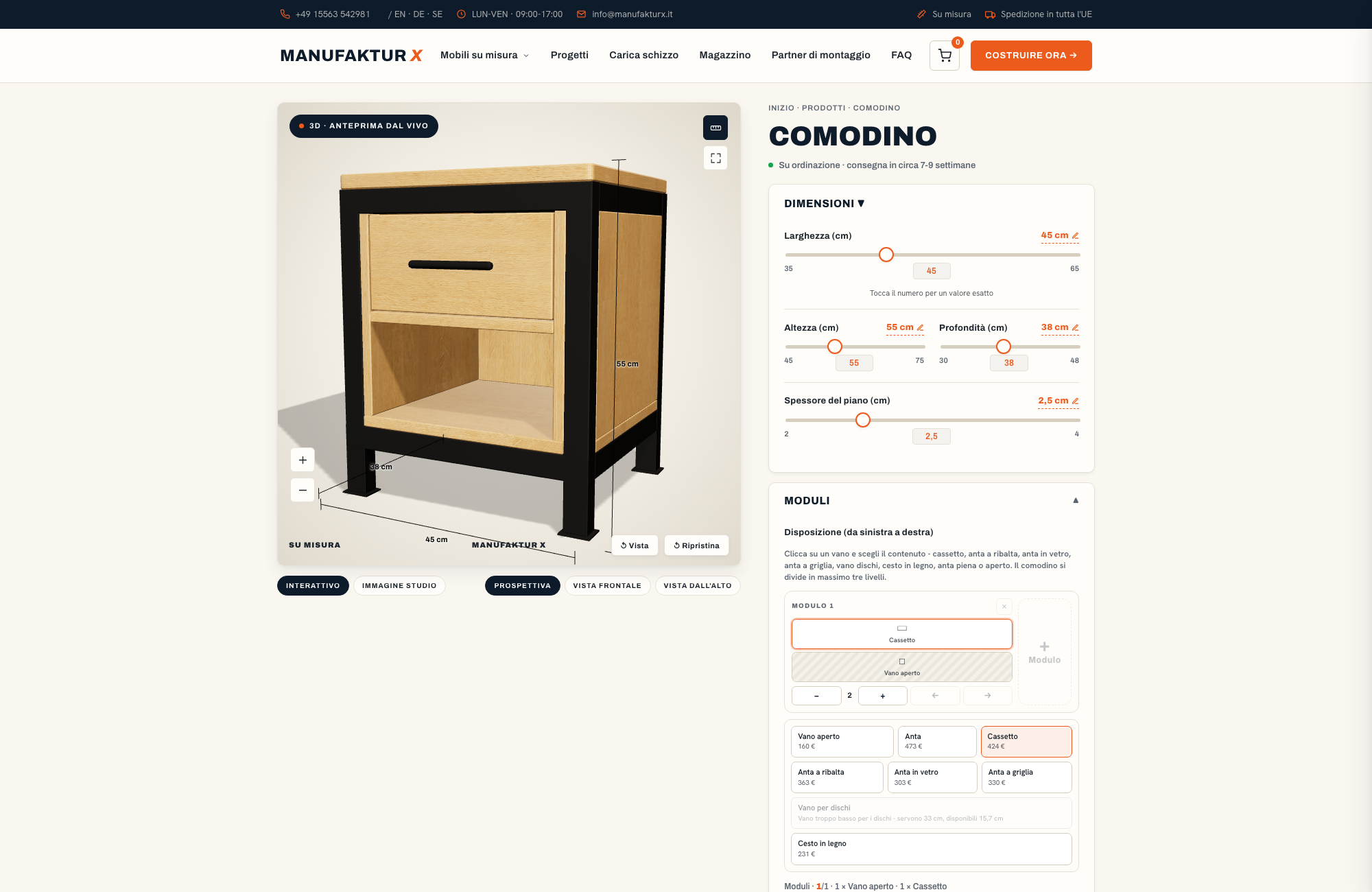 Comodino - 3D-configuratore, Manufaktur X