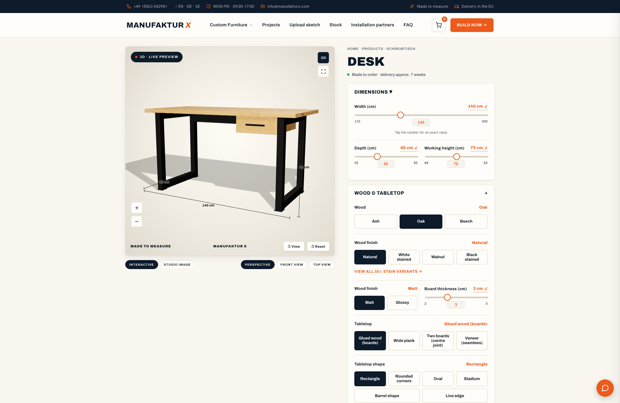 Desk - 3D-configurator, Manufaktur X