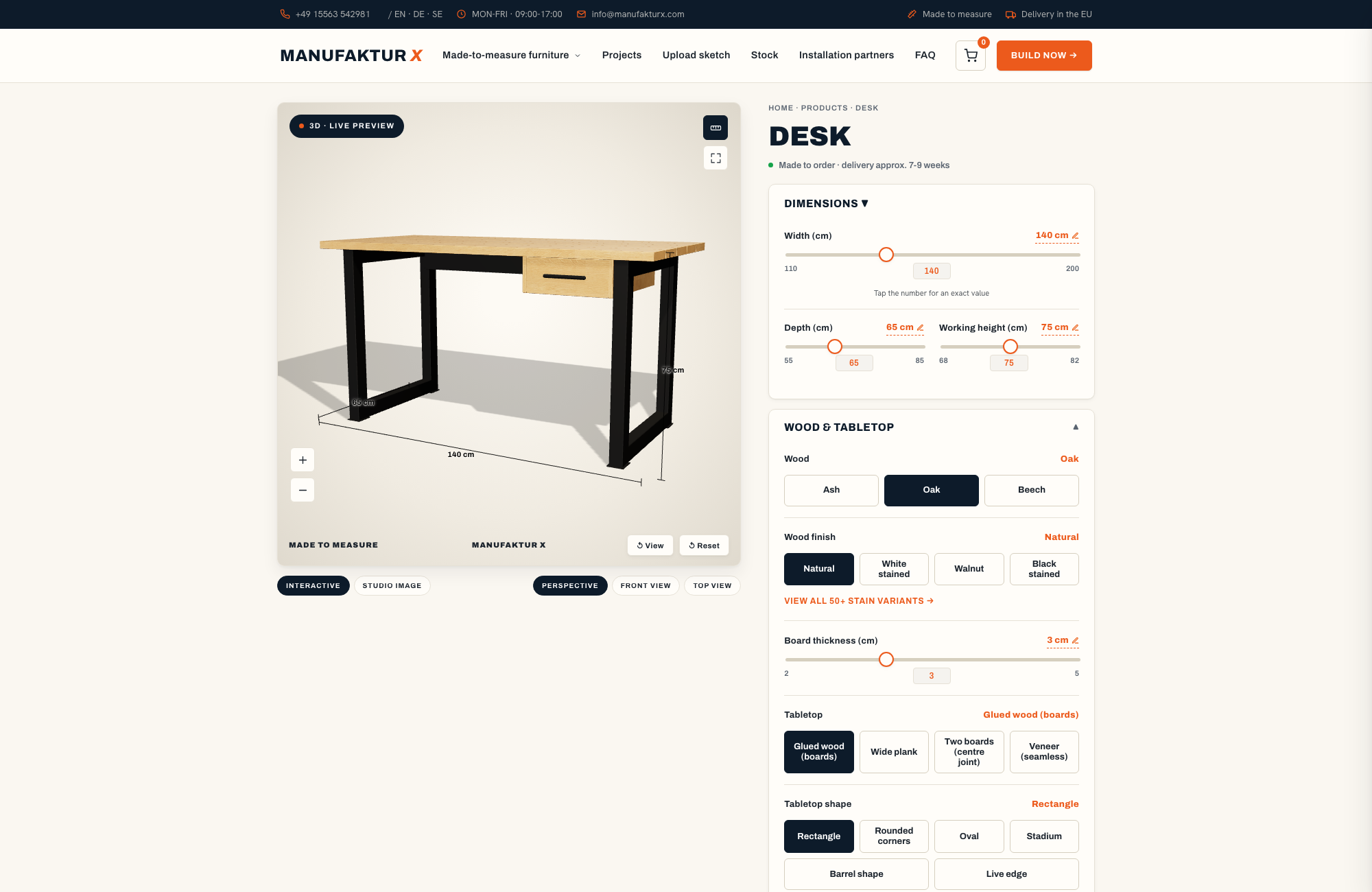 Desk - 3D-configurator, Manufaktur X