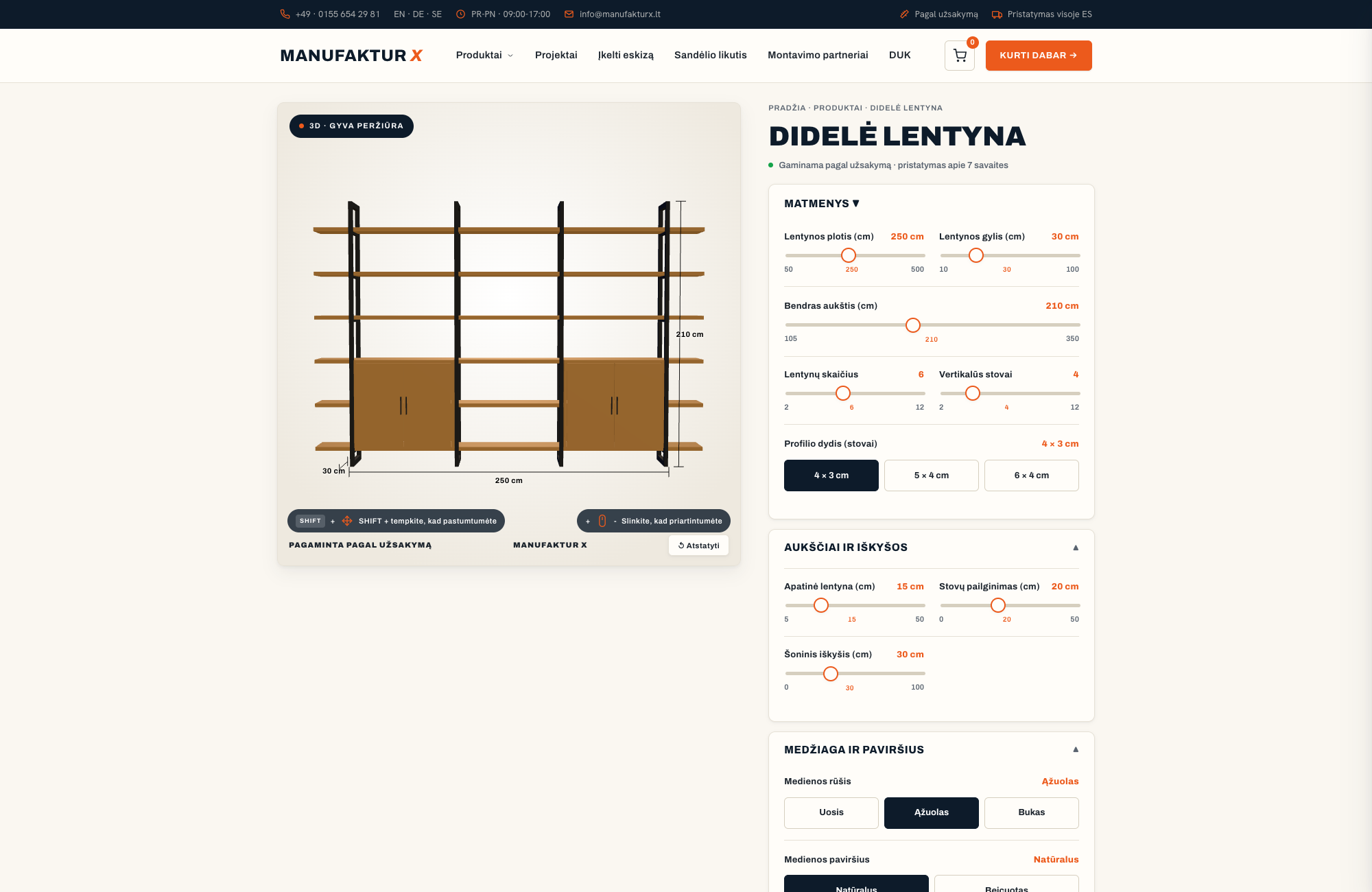 Didelė lentyna - 3D-konfiguratorius, Manufaktur X