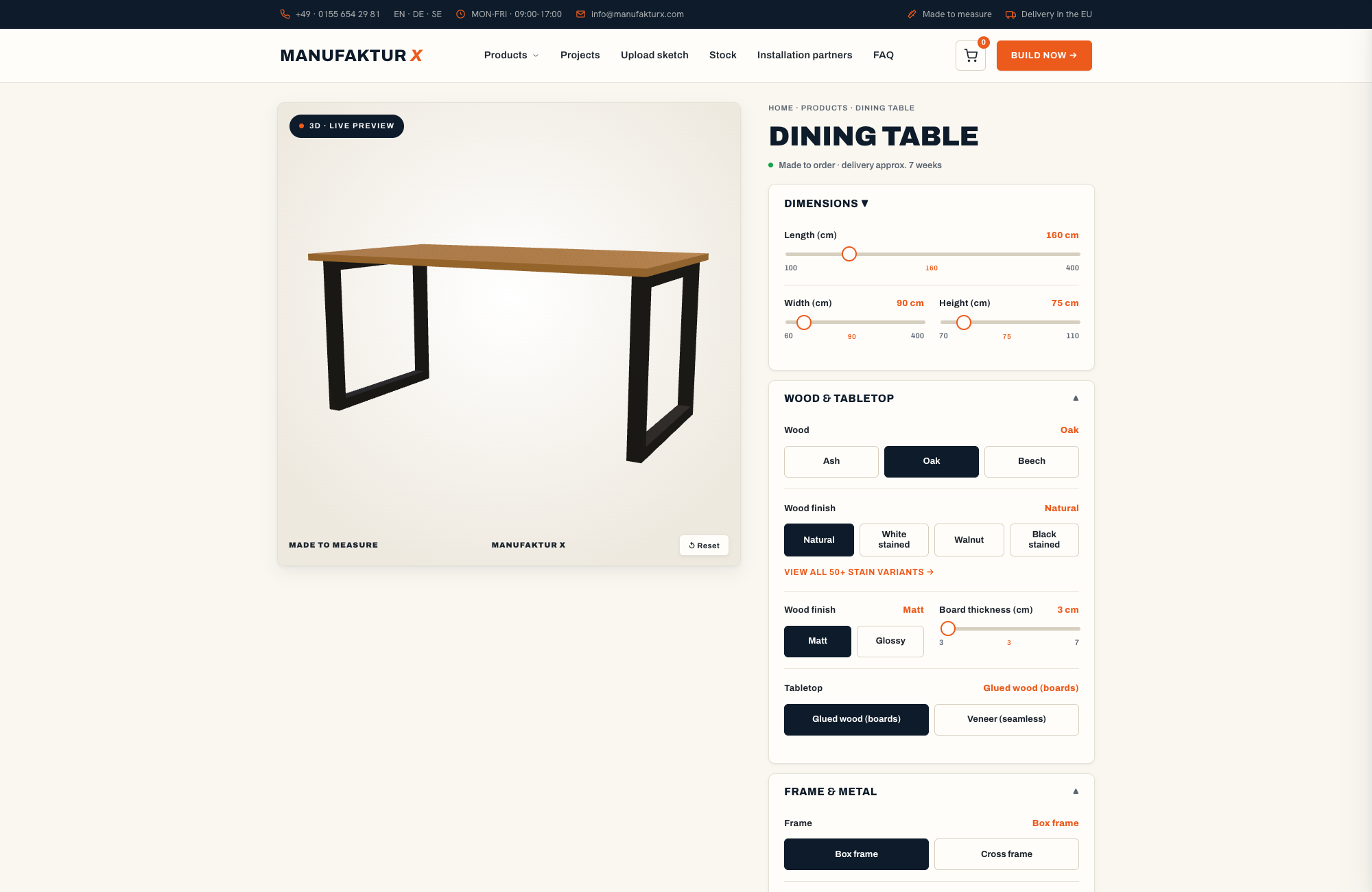 Dining table - 3D-configurator, Manufaktur X