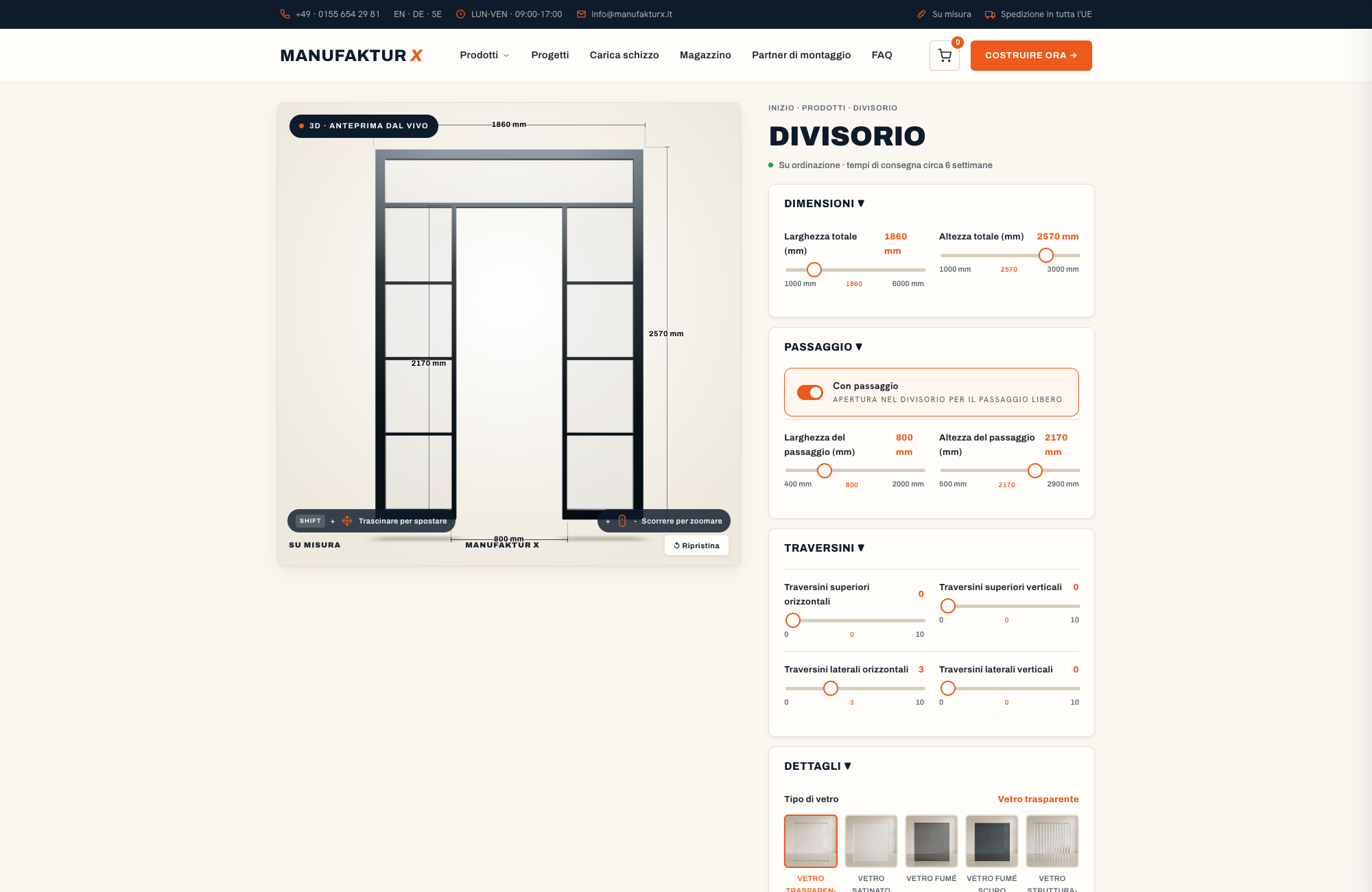 Divisorio - 3D-configuratore, Manufaktur X