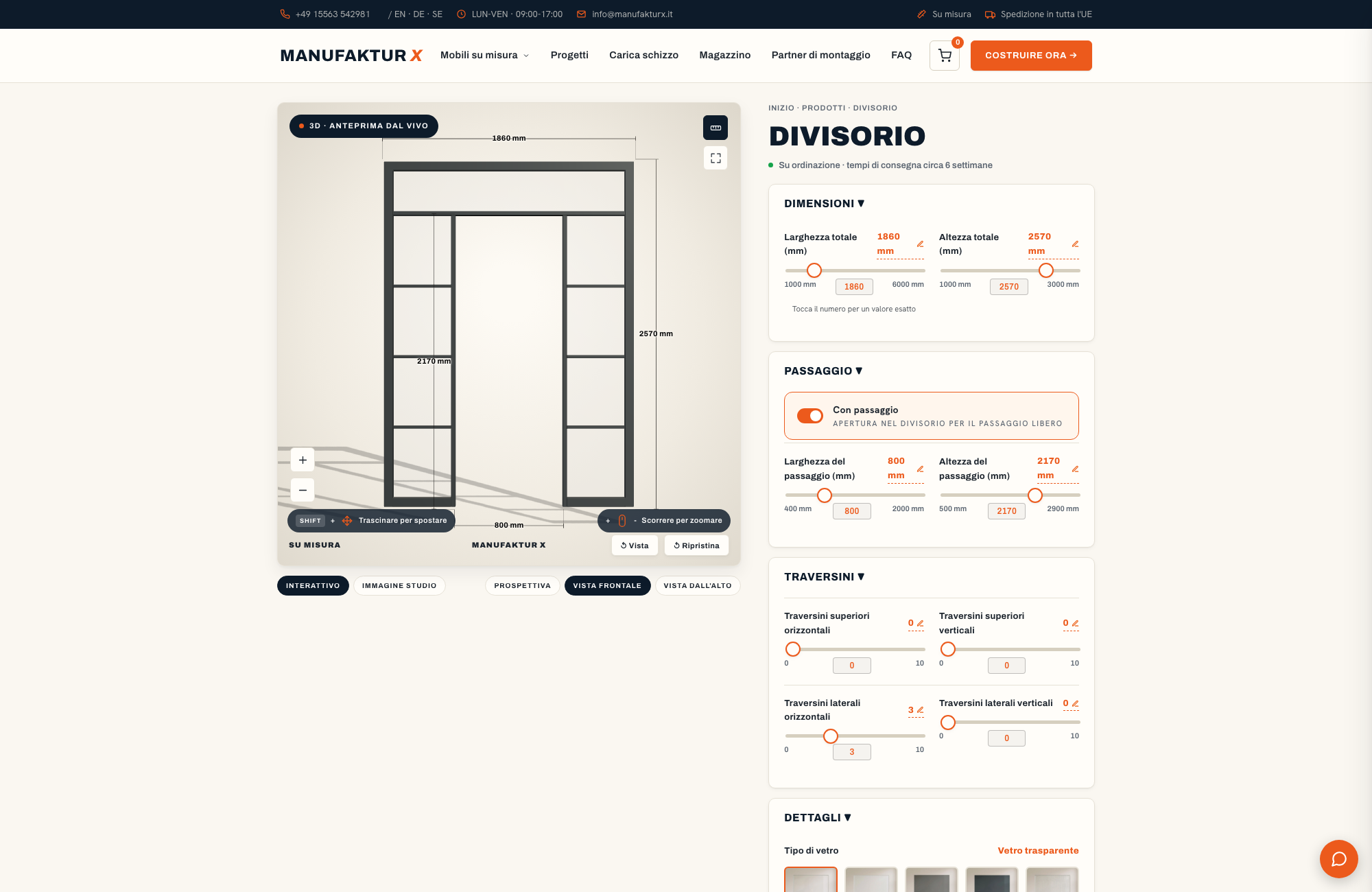 Divisorio - 3D-configuratore, Manufaktur X