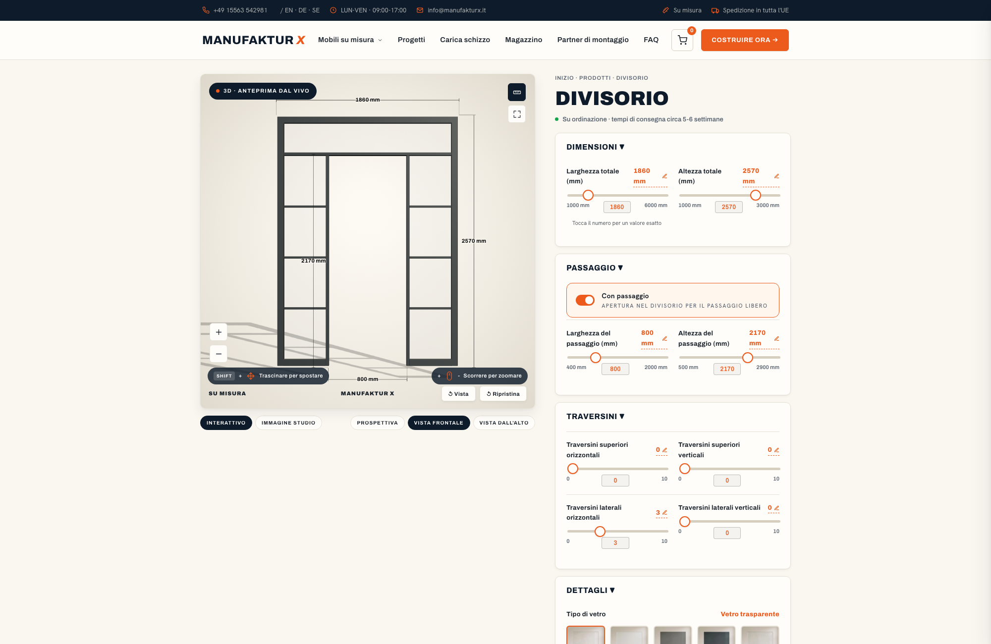 Divisorio - 3D-configuratore, Manufaktur X