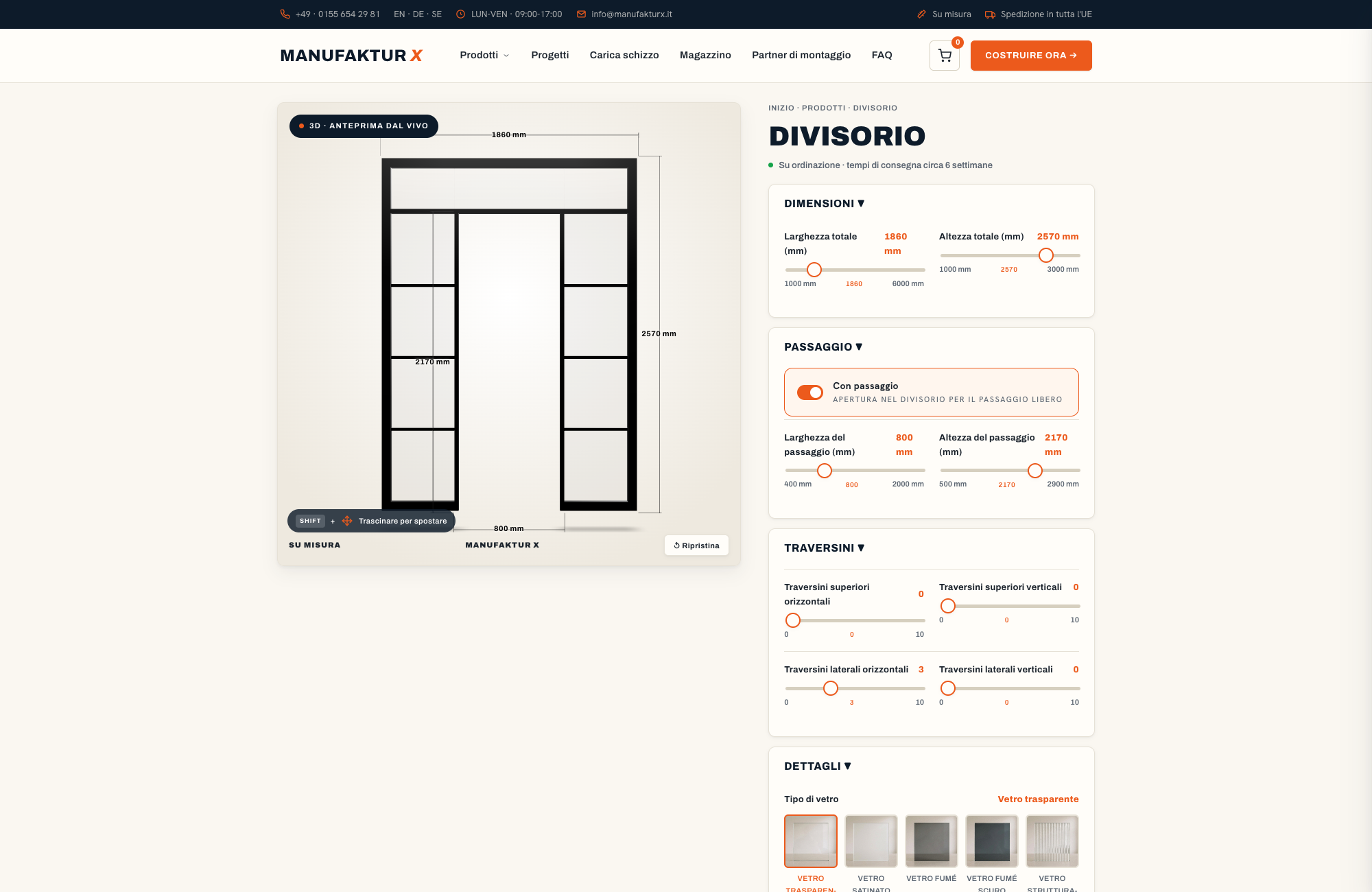 Divisorio - 3D-configuratore, Manufaktur X