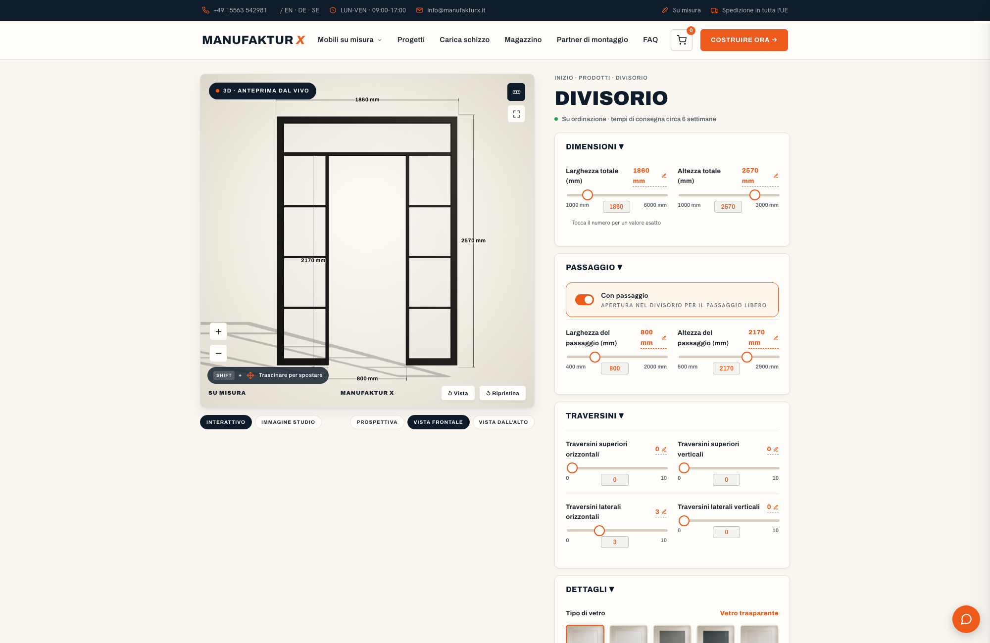 Divisorio - 3D-configuratore, Manufaktur X