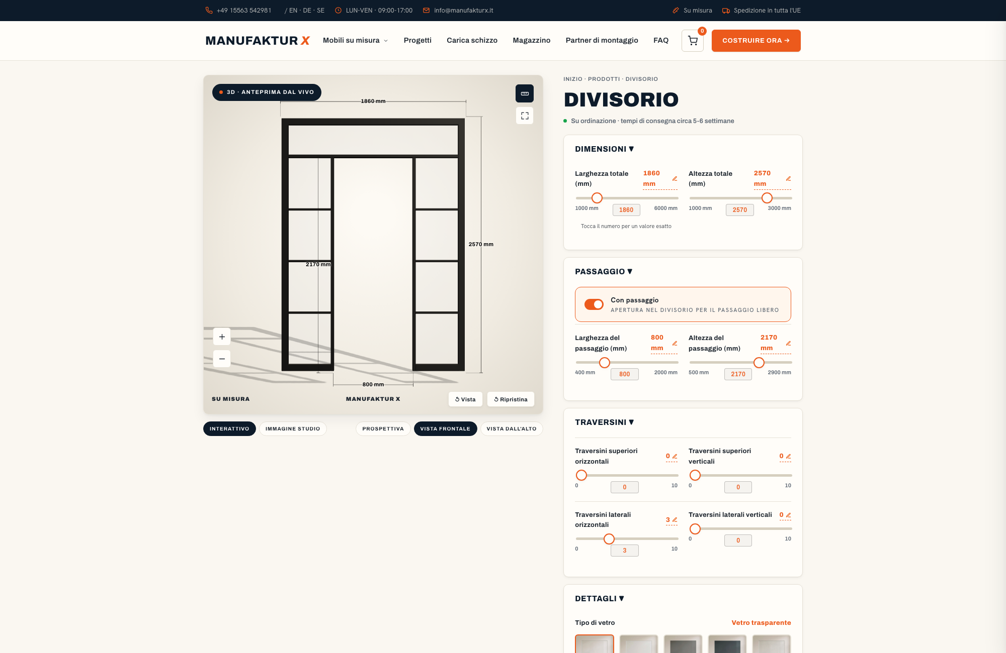 Divisorio - 3D-configuratore, Manufaktur X