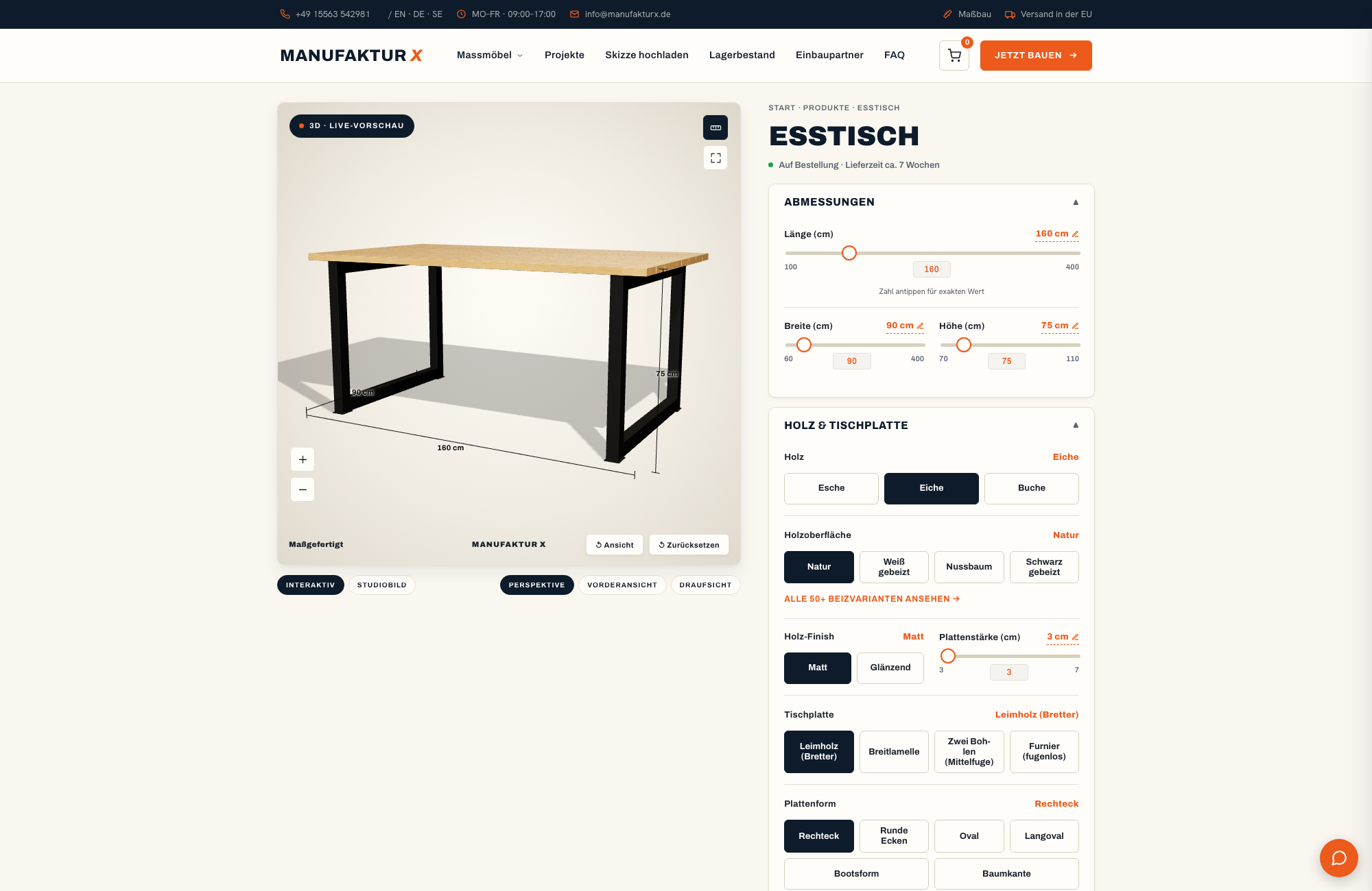 Esstisch - 3D-konfigurator, Manufaktur X