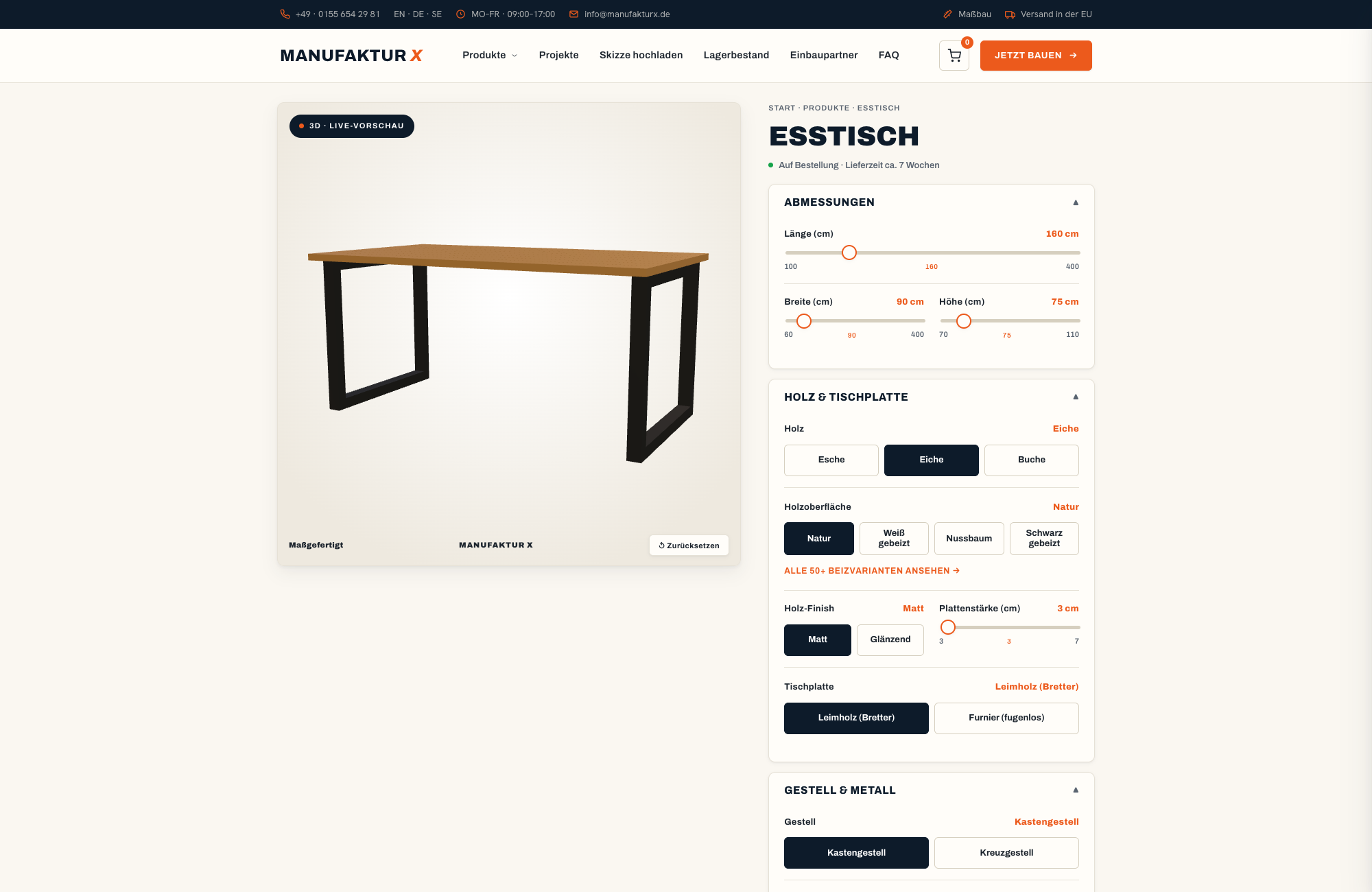 Esstisch - 3D-konfigurator, Manufaktur X