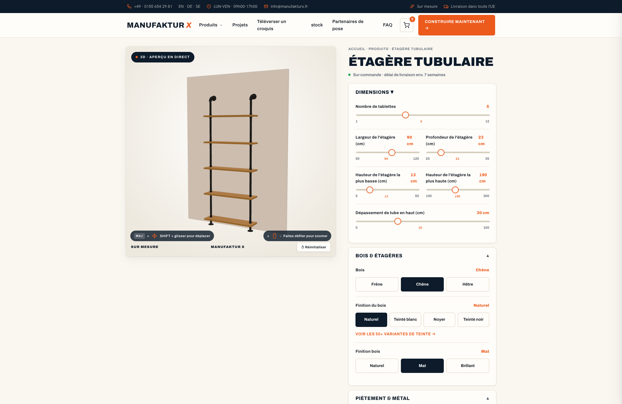 Étagère tubulaire - 3D-configurateur, Manufaktur X