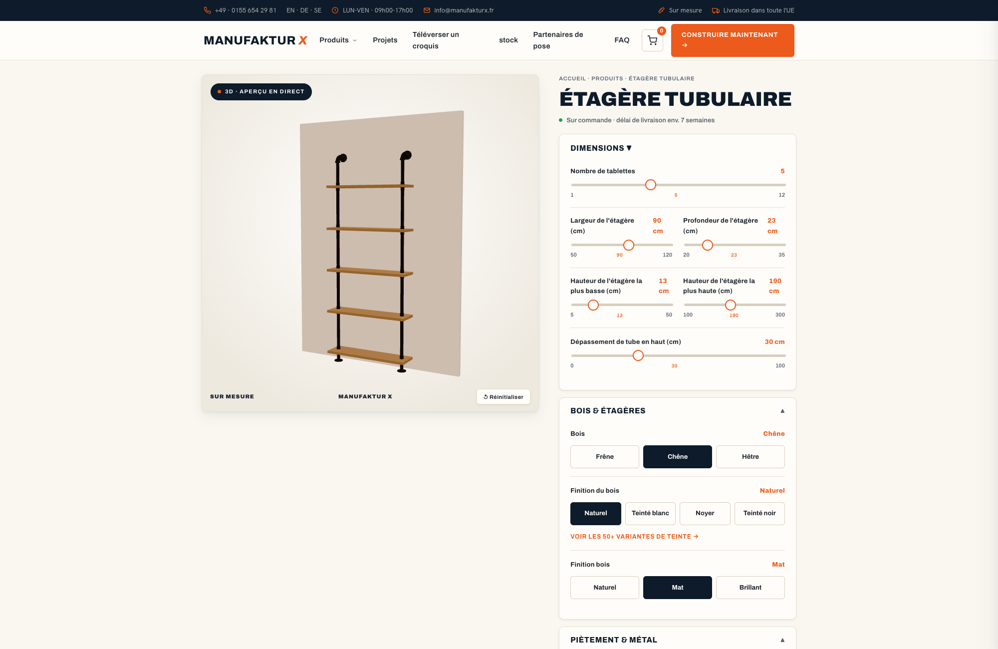 Étagère tubulaire - 3D-configurateur, Manufaktur X
