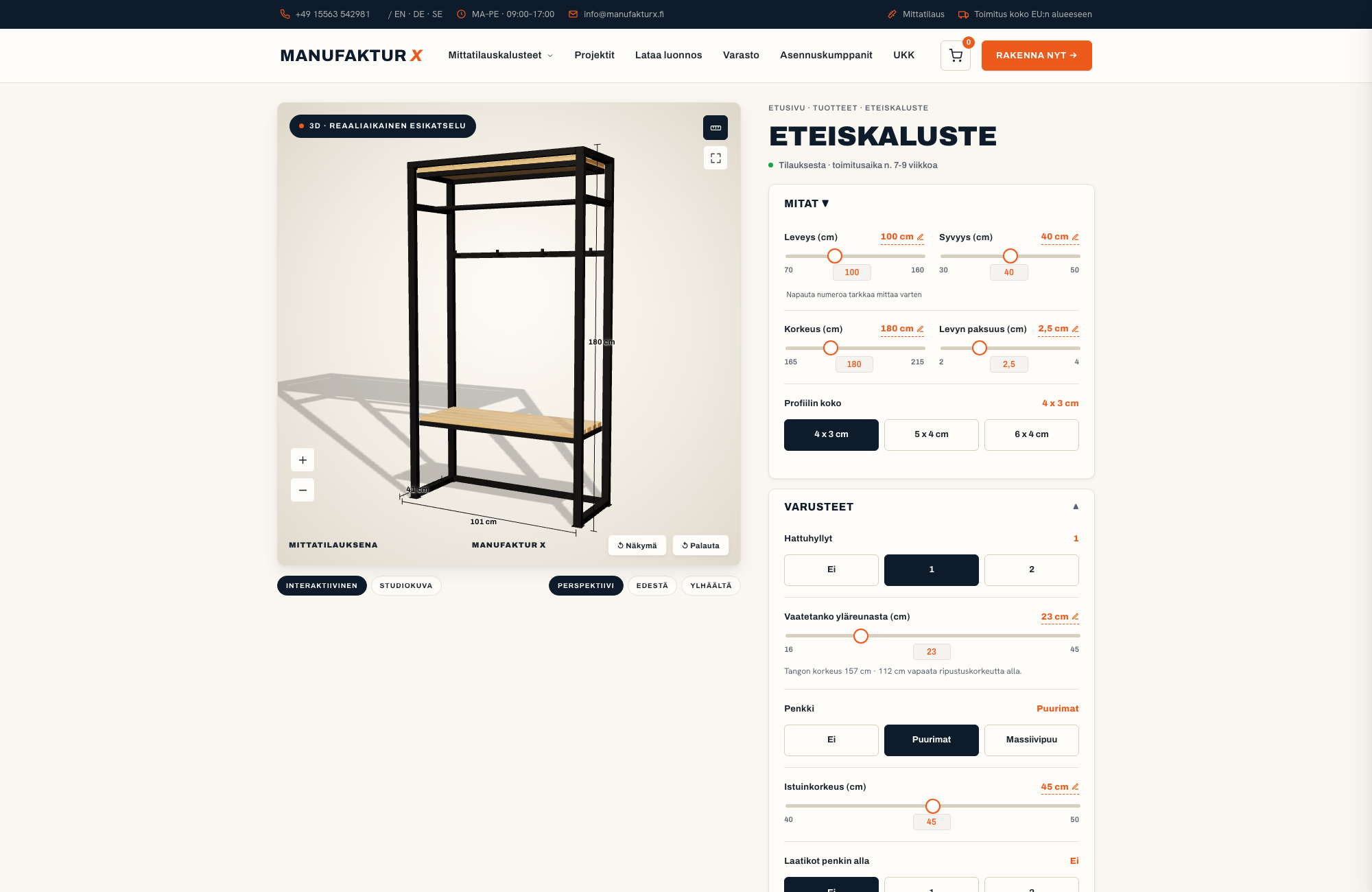 Eteiskaluste - 3D-konfiguraattori, Manufaktur X