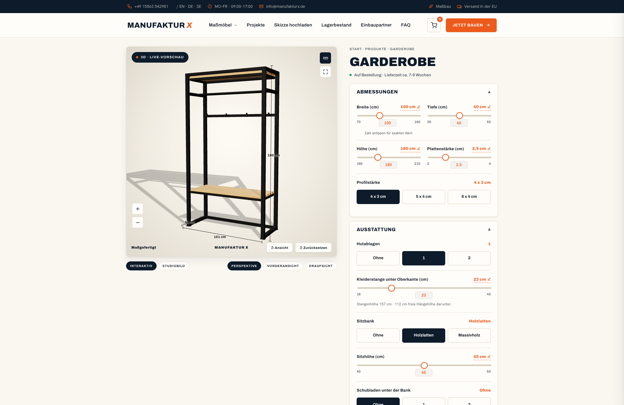 Garderobe - 3D-konfigurator, Manufaktur X