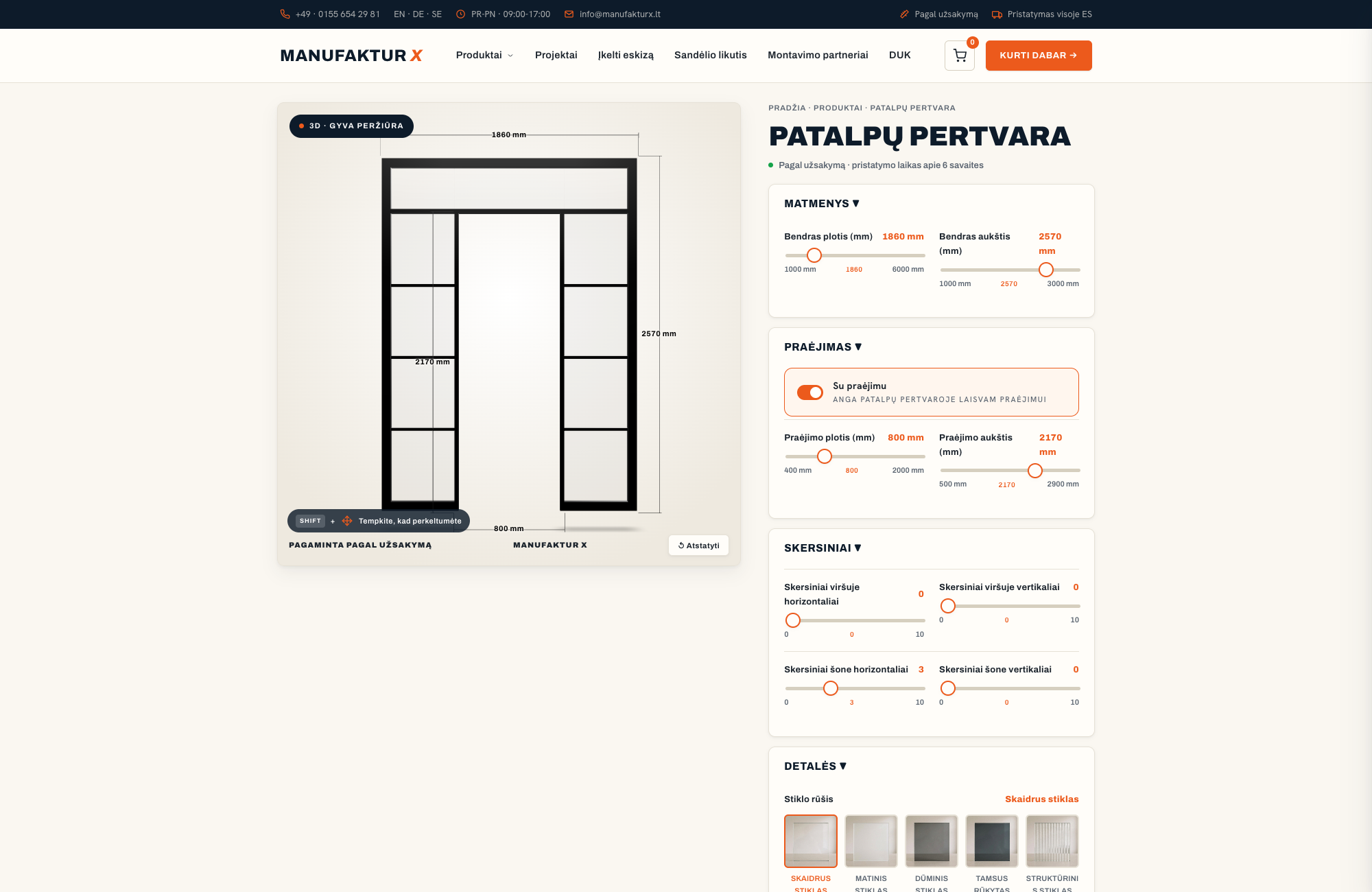 Patalpų pertvara - 3D-konfiguratorius, Manufaktur X