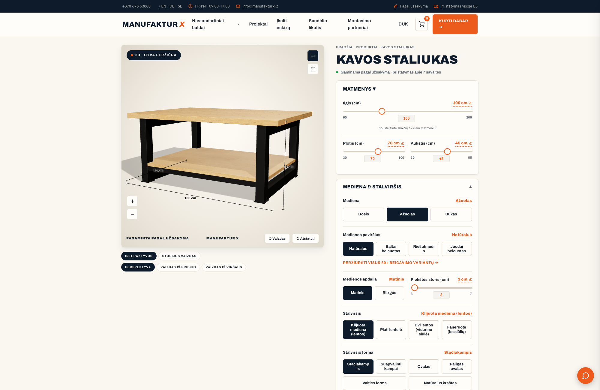 Kavos staliukas - 3D-konfiguratorius, Manufaktur X