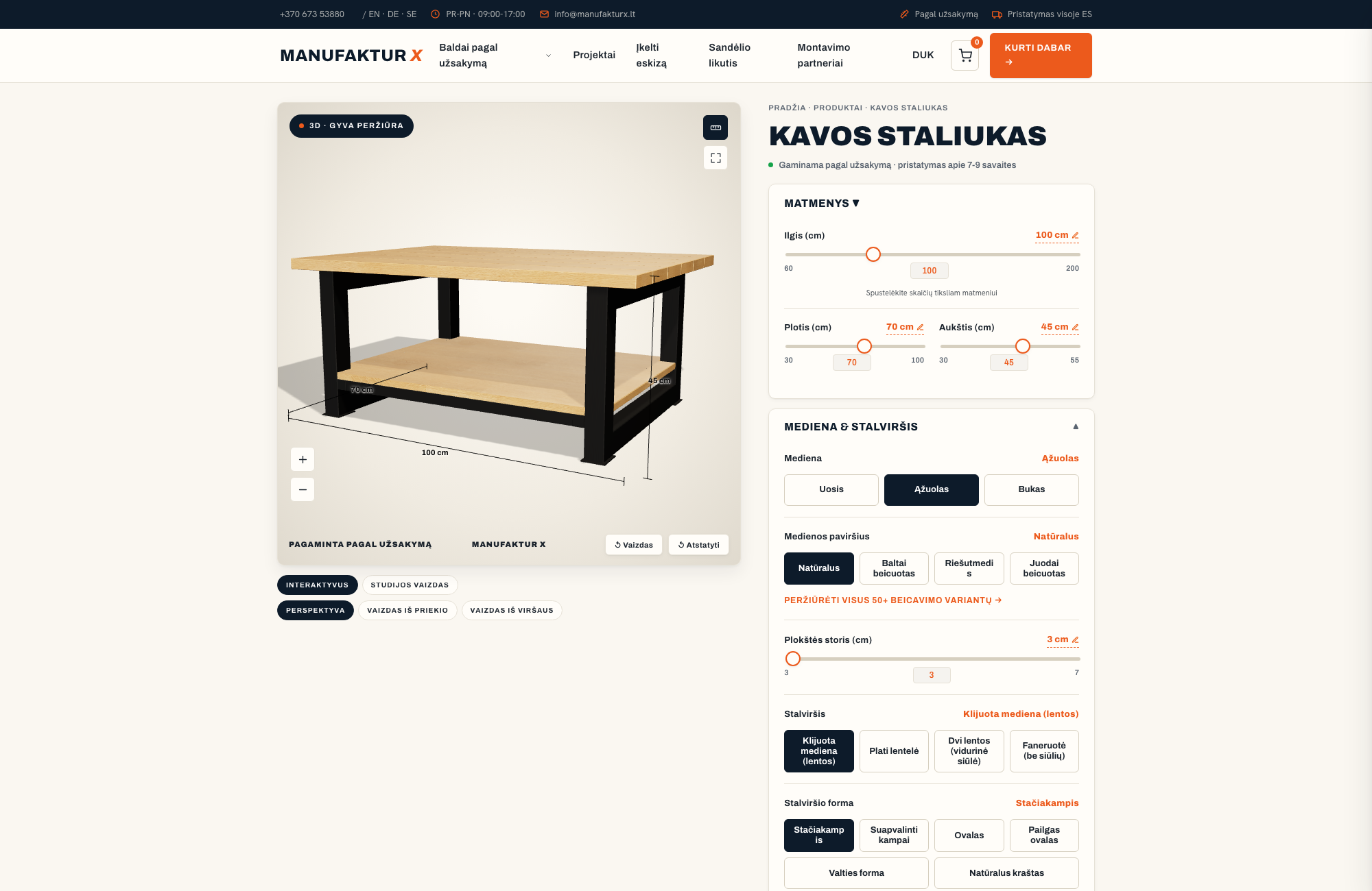 Kavos staliukas - 3D-konfiguratorius, Manufaktur X