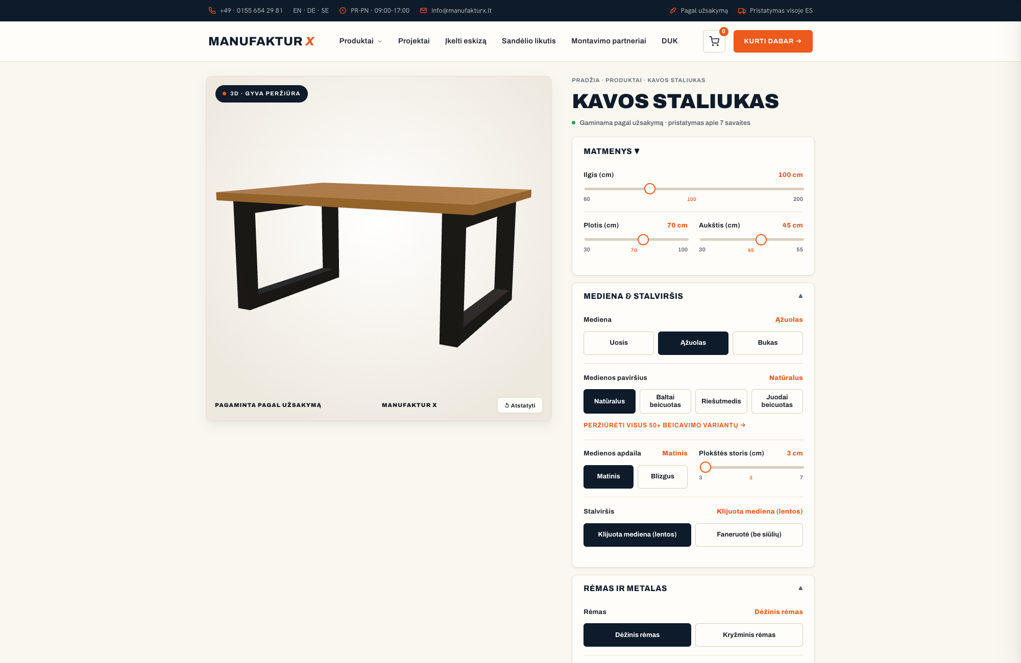 Kavos staliukas - 3D-konfiguratorius, Manufaktur X