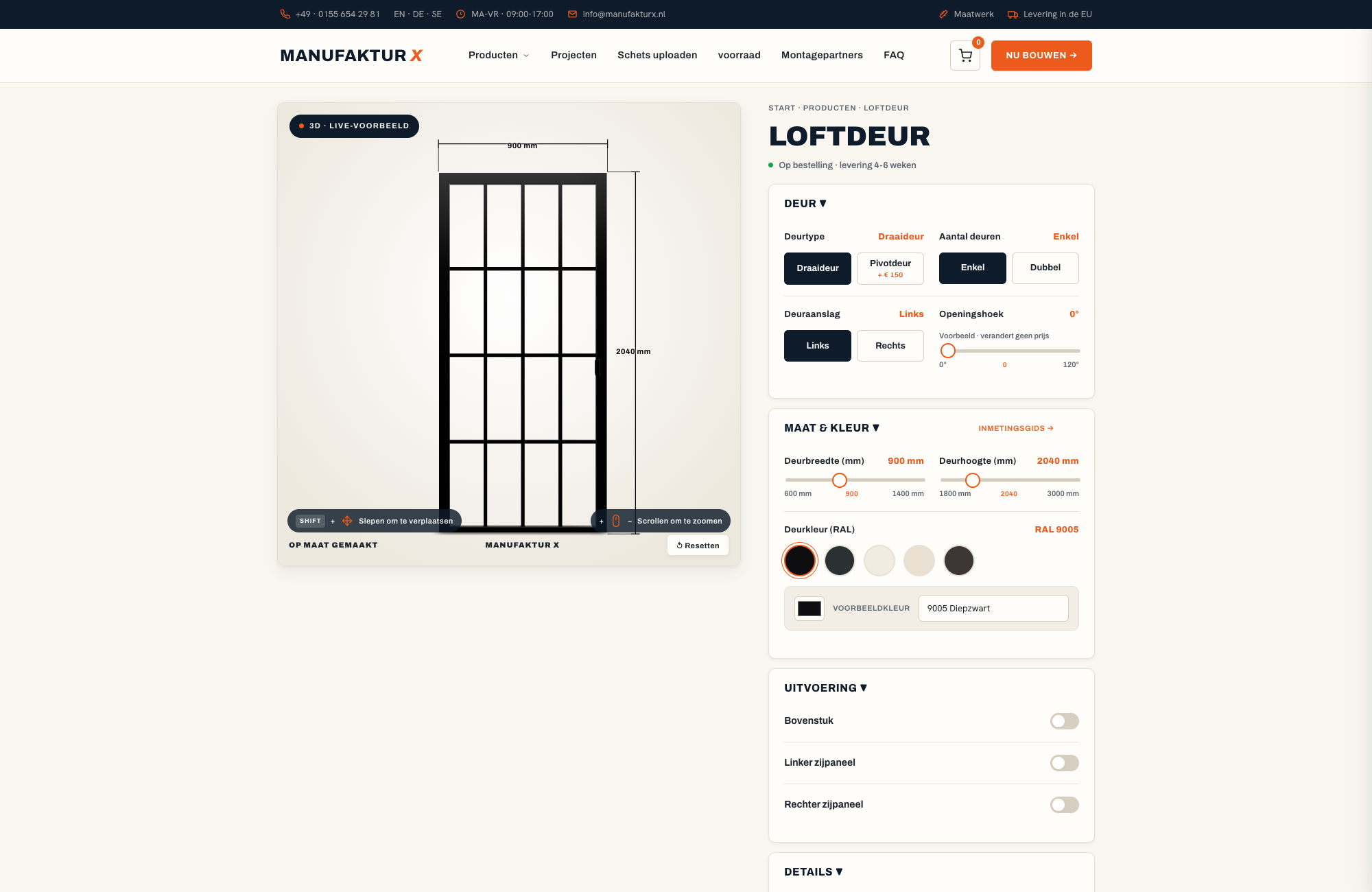 Loftdeur - 3D-configurator, Manufaktur X