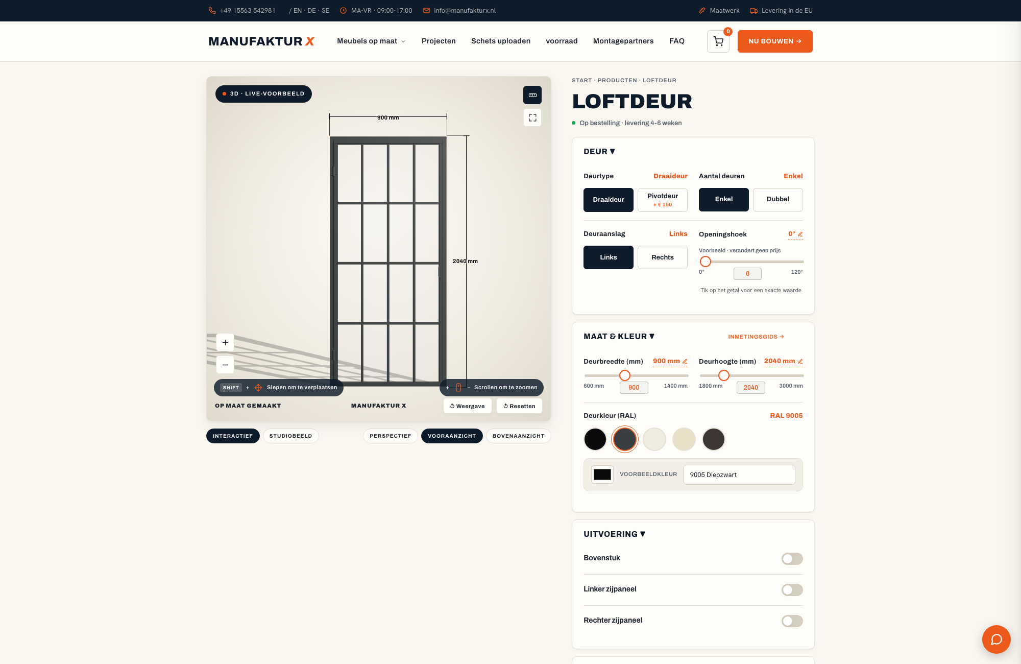 Loftdeur - 3D-configurator, Manufaktur X