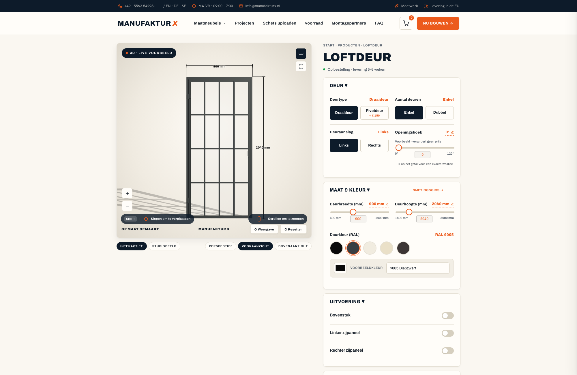 Loftdeur - 3D-configurator, Manufaktur X