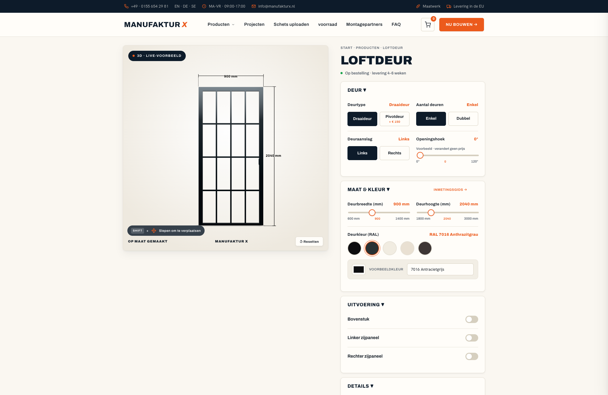 Loftdeur - 3D-configurator, Manufaktur X