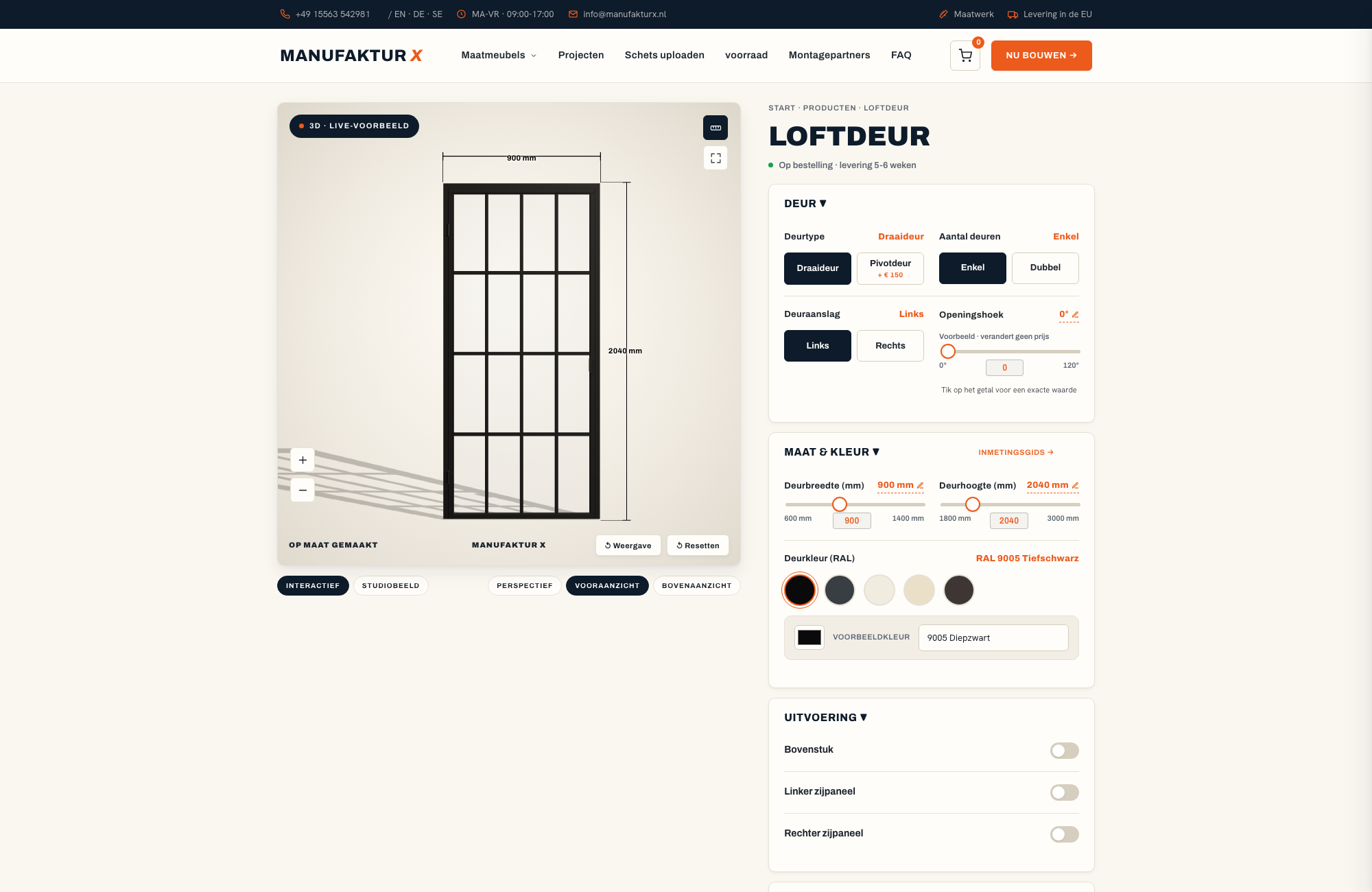 Loftdeur - 3D-configurator, Manufaktur X