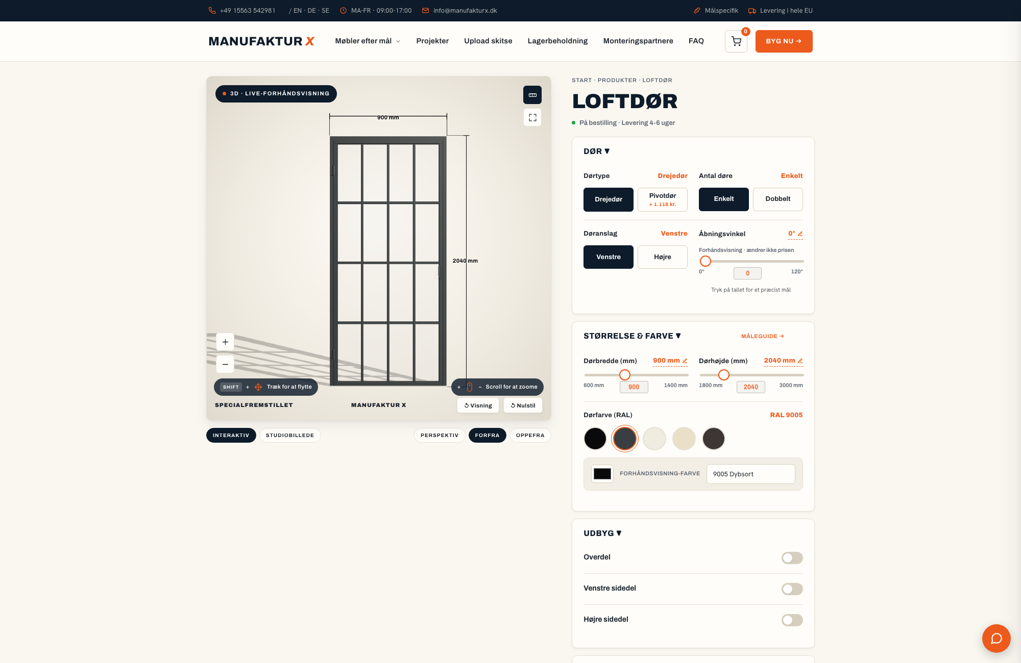 Loftdør - 3D-konfigurator, Manufaktur X