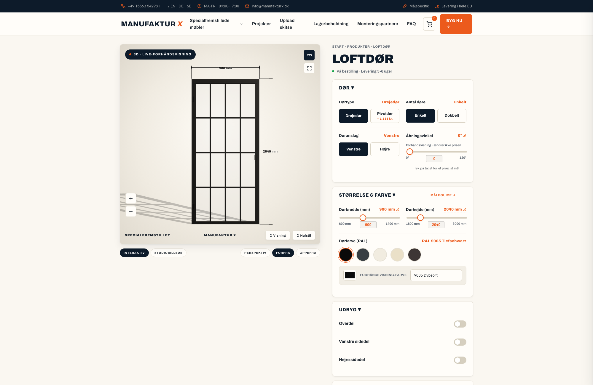 Loftdør - 3D-konfigurator, Manufaktur X