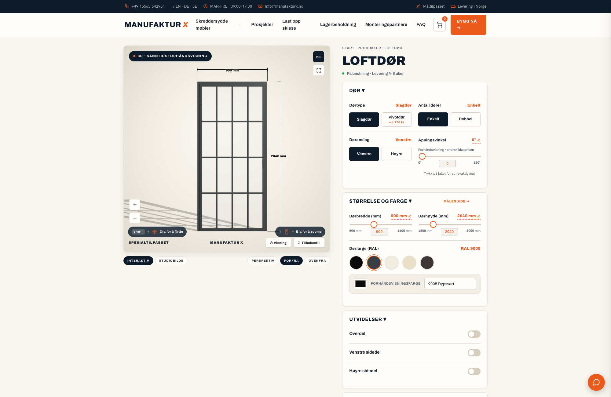 Loftdør - 3D-konfigurator, Manufaktur X