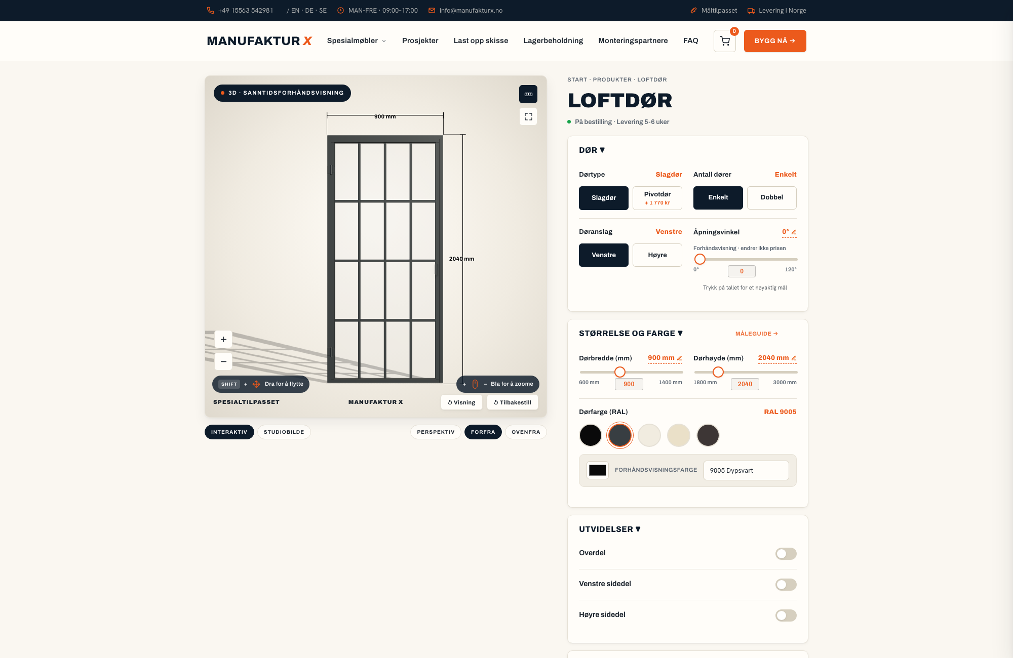 Loftdør - 3D-konfigurator, Manufaktur X